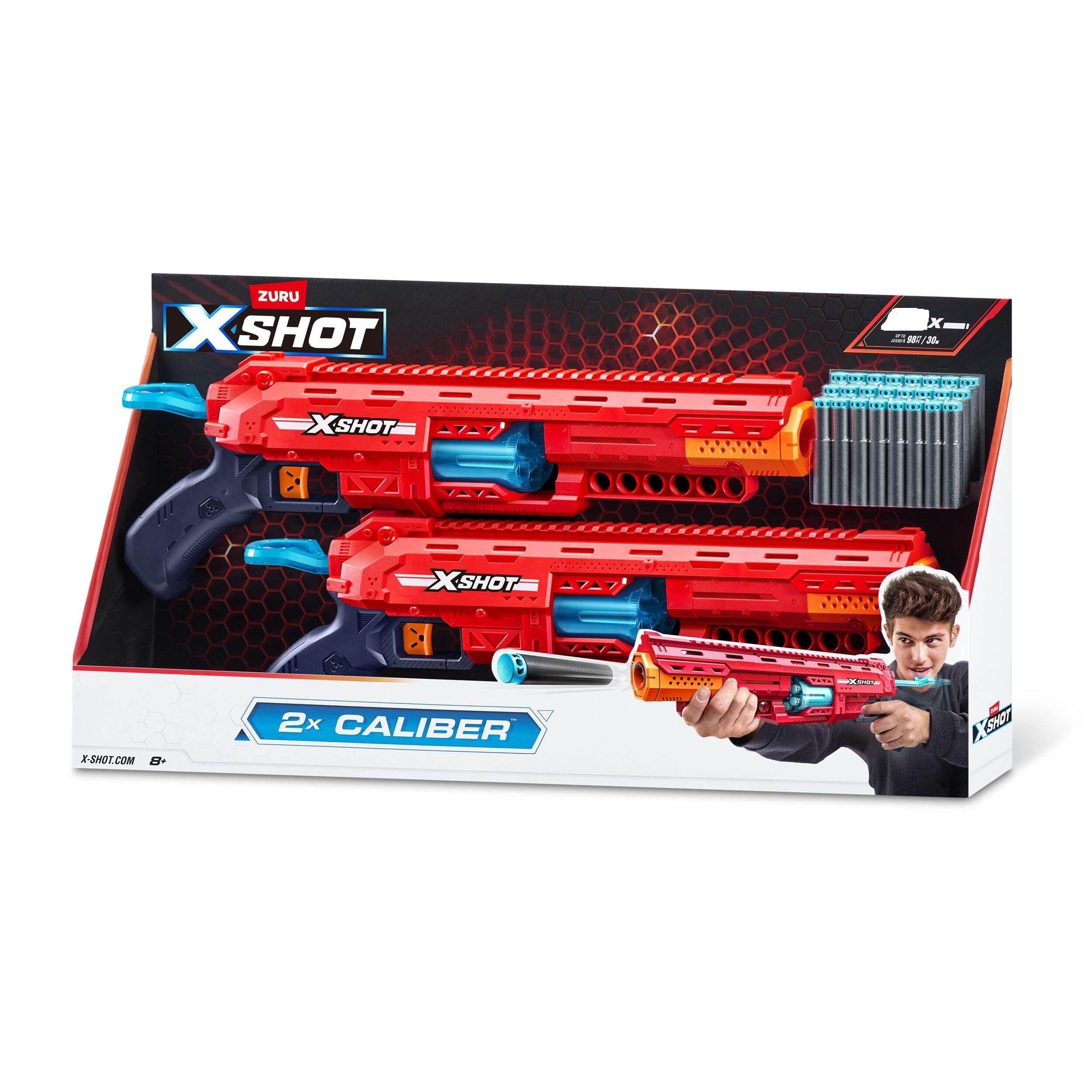 X-Shot Caliber Foam Dart Blaster Set, 2 Red Blasters with Darts