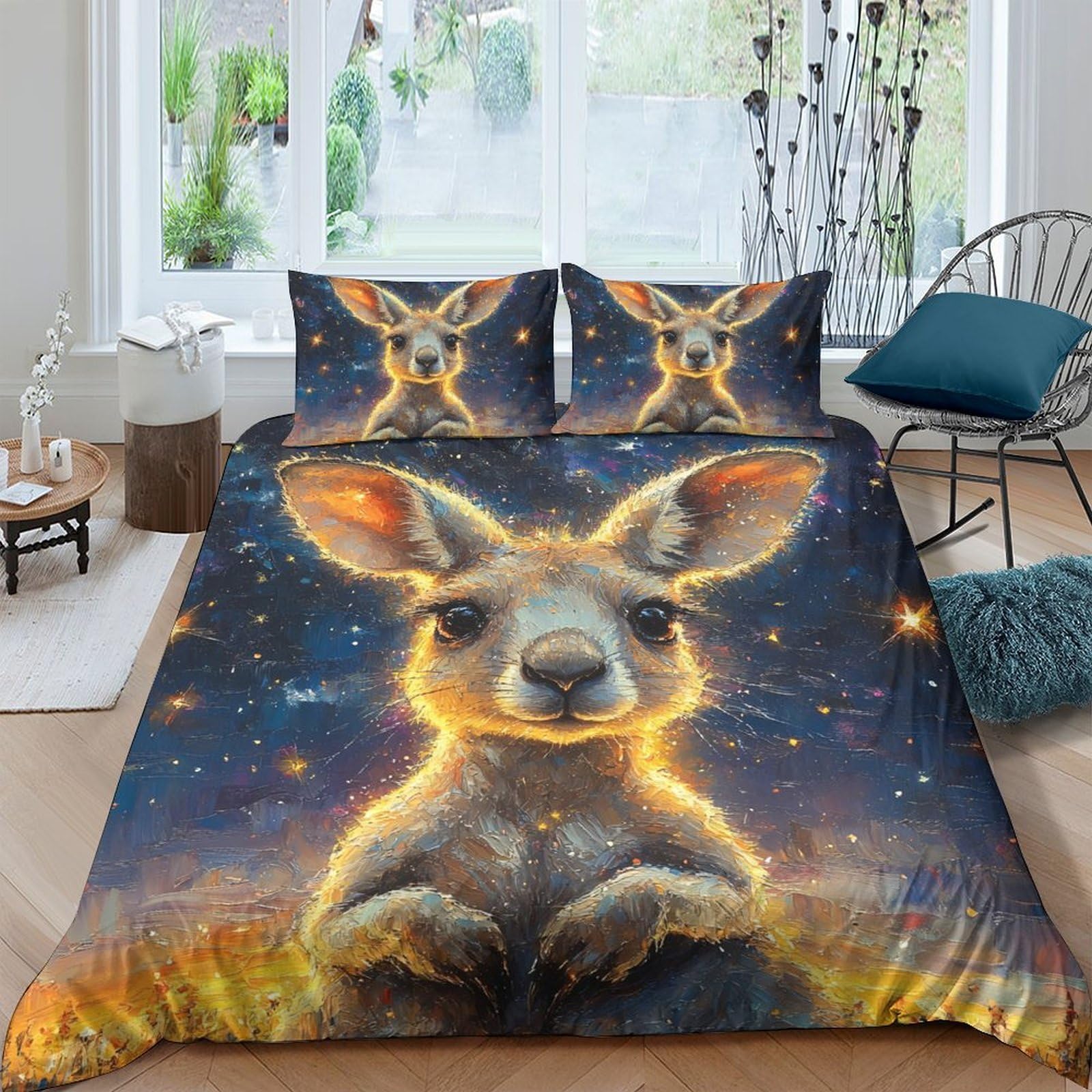 GPLZQXKJNH 3D Printed Galaxy Kangaroo Duvet Cover Microfiber Soft Breathable Cosmic Nebula Bedding Set with 2 Pillowcases for Bedroom Decor, Single（135x200cm）