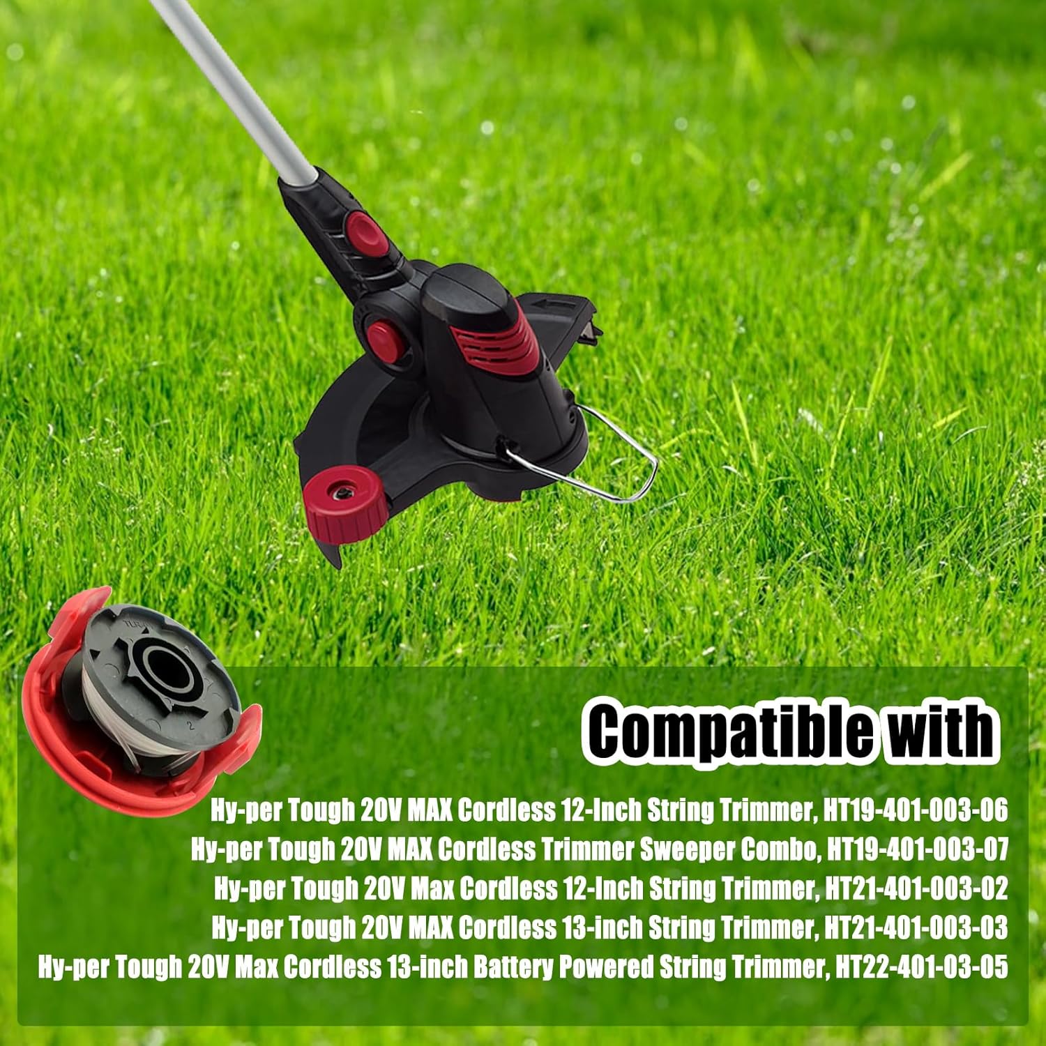Image showing a string trimmer and a list of compatible Hyper Tough models
