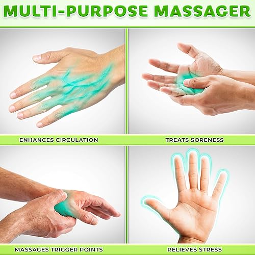 Miniatura 5 de EcoEarth Juego de masajeador de dedos y manos, 1 rodillo de masaje de doble cara, 6 anillos de masaje para dedos, comodidad de tejido profundo y