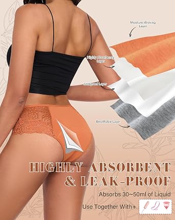 Period Underwear for Women, Leakproof Period Panties, Lace Menstrual Underwear Breathable & Soft