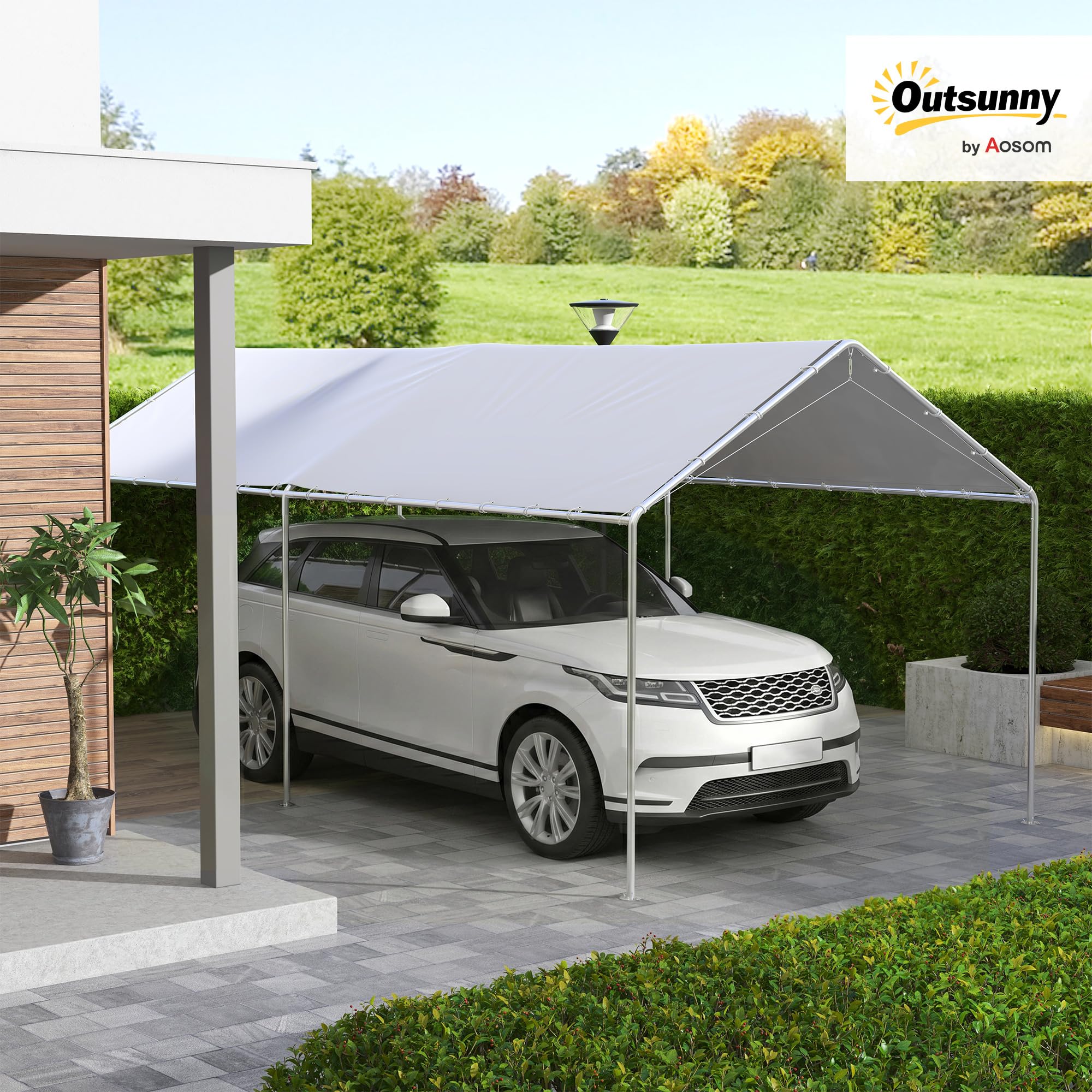 Outsunny Telo di Ricambio 6x3 m Anti-UV per Carport Auto, Copertura in Polietilene, Bianco