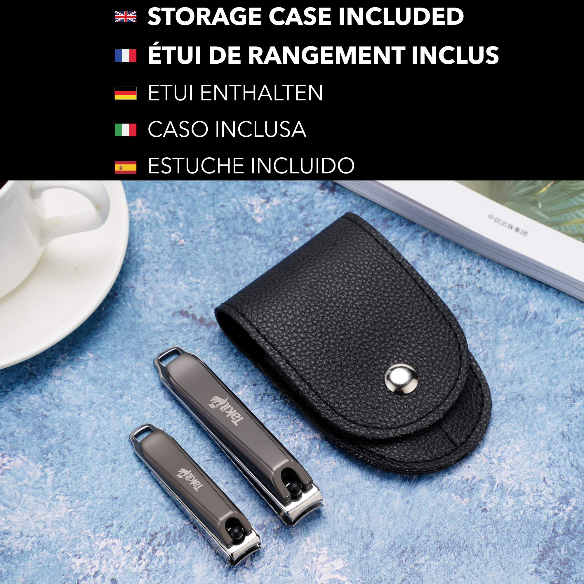 Coupe Ongle Avec Réservoir En Acier Inoxydable [GARANTIE 5 ANS] Marque Française - Kit De 2 Coupe-ongles Petit Et Grand - Avec Lime Intégrée Et Étui De Rangement
