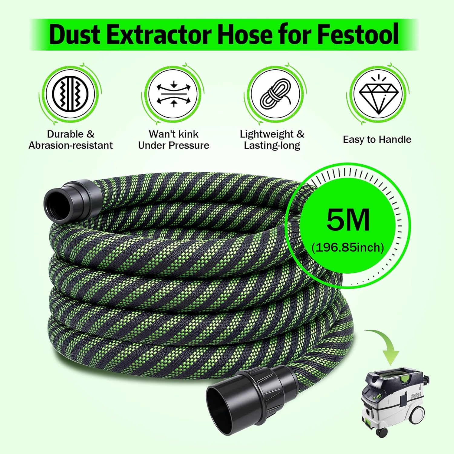 Dust Extractor Hose D27/32x5M For Festool Vacuum Suction Hose, Compatible With Festool Ct 26/36/48 Ct 15/25 Ct Mini and Ct Midi Vacumm, Suitable for Sanders, Track Saw And Other Power Tools, 5M