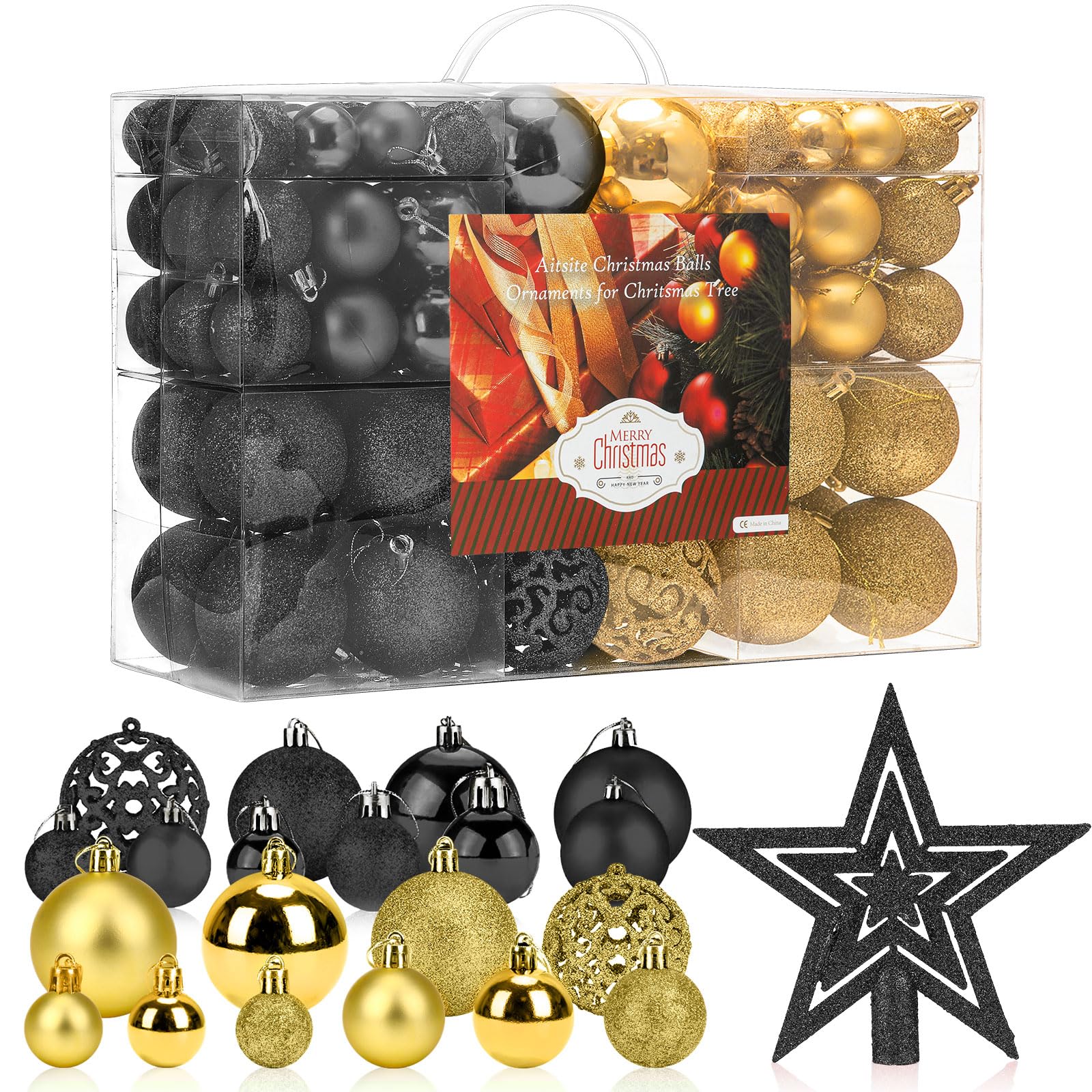100PCS Bolas de Navidad Bolas de árbol de Navidad Adorno de Pared Colgante de Pared Adornos Decoraciones Árbol Bolas Decorativas Hogar Decoraciones para Festivales(Negro y Dorado)