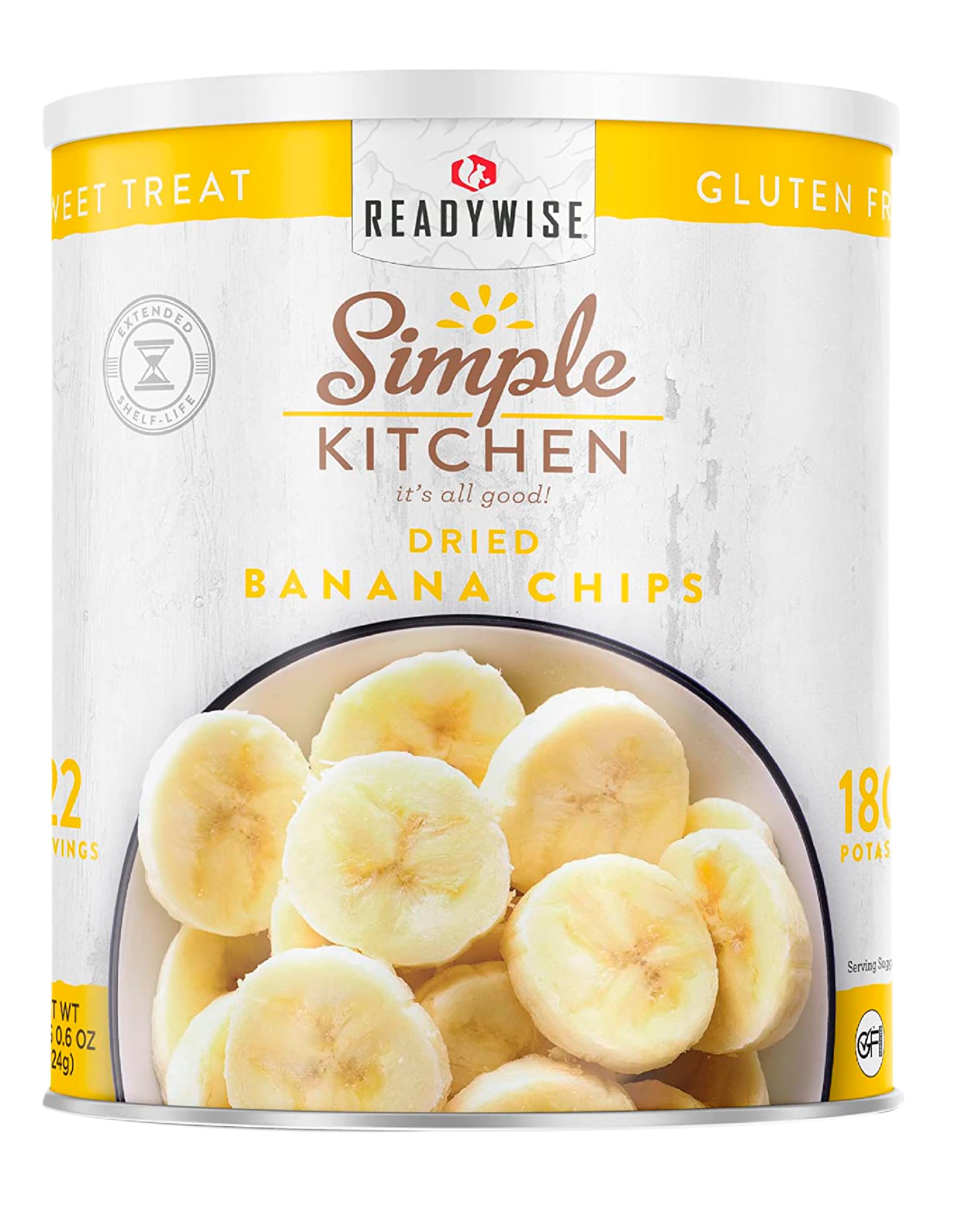 READYWISE - Simple Kitchen Dried Banana Chips, 22 Servings, Vegan, Gluten Free, Fruit Snacks, Chips, Canned Food, Backpacking Meals, Banana Chips