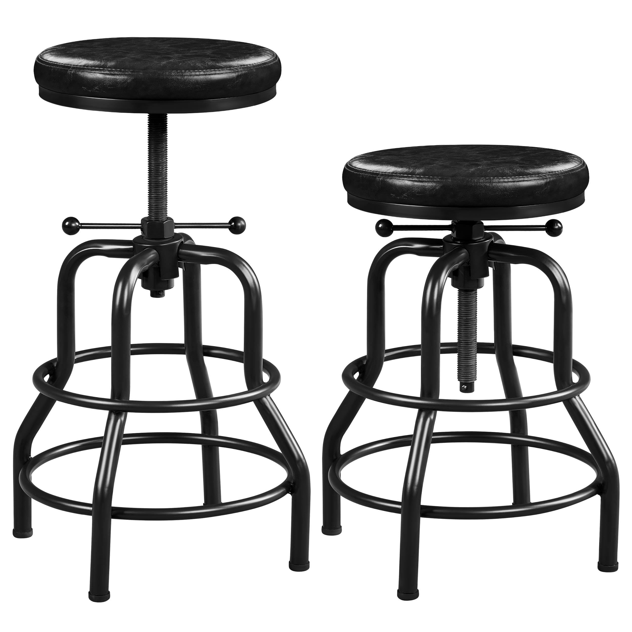 Yaheetech Vintage barkruk, in hoogte verstelbare schroefkruk, 54,5-71,5 cm, barstoel met dik kussen, tot 136 kg belastbaar, baliehoogte voor eetkamer/ keuken/bar/salon/café, zwart
