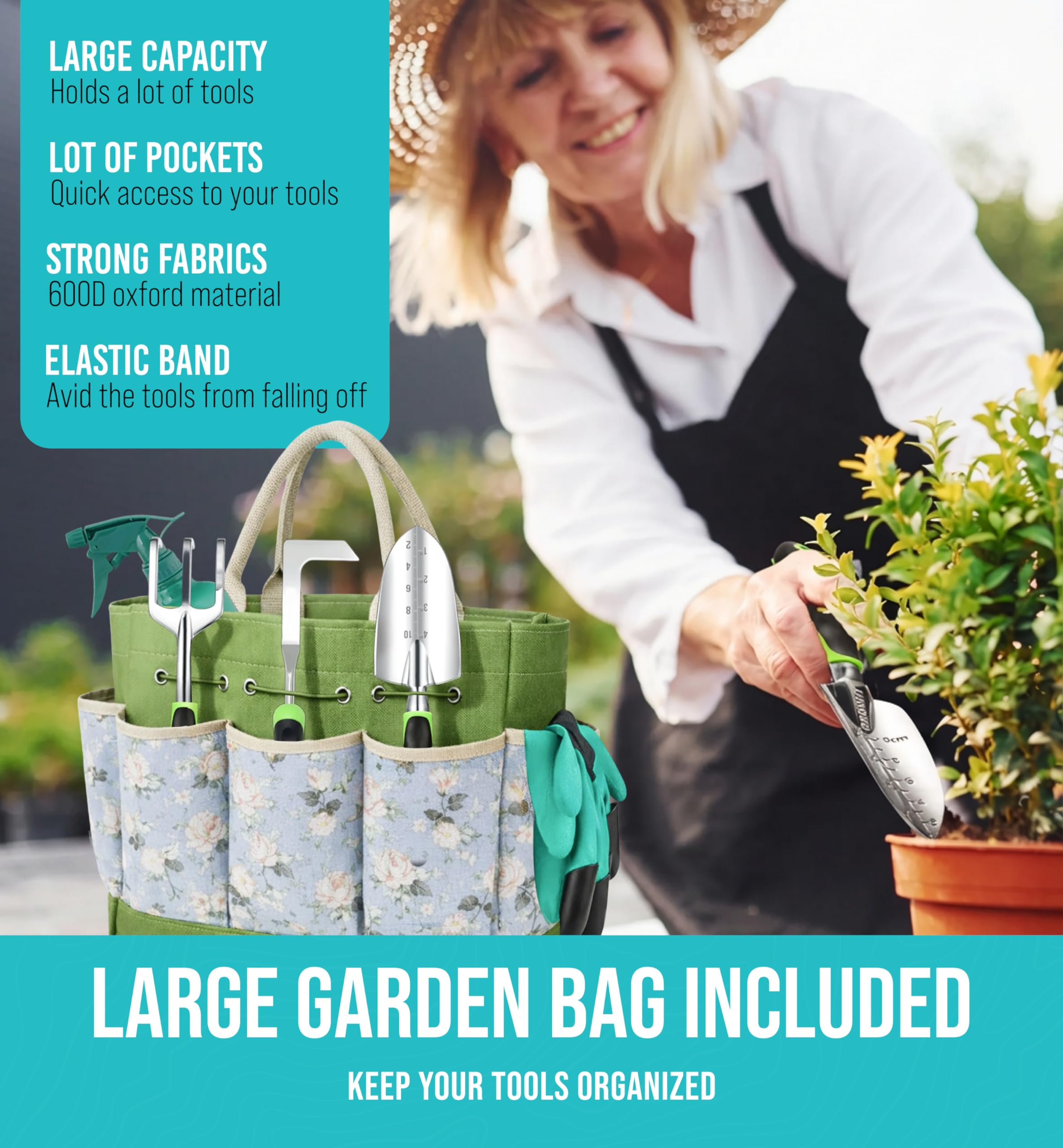 Juego de 22 herramientas de jardín resistentes, a prueba de óxido, suministros de jardinería duraderos, herramientas manuales ergonómicas de jardinería, regalos de jardinería ideales para mujeres