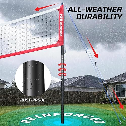Miniatura 6 de Haokelball Outdoor Portable Heavy Duty Volleyball Net Set for Backyard with Adjustable Height Poles, Anti-Sag System, Volleyball, Pump, Boundary