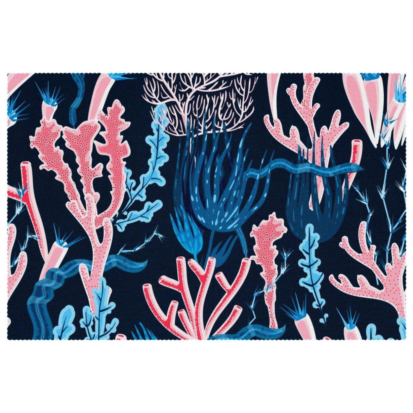 Set de table haut de gamme bleu foncé corail résistant à la chaleur 30,5 x 45,7 cm