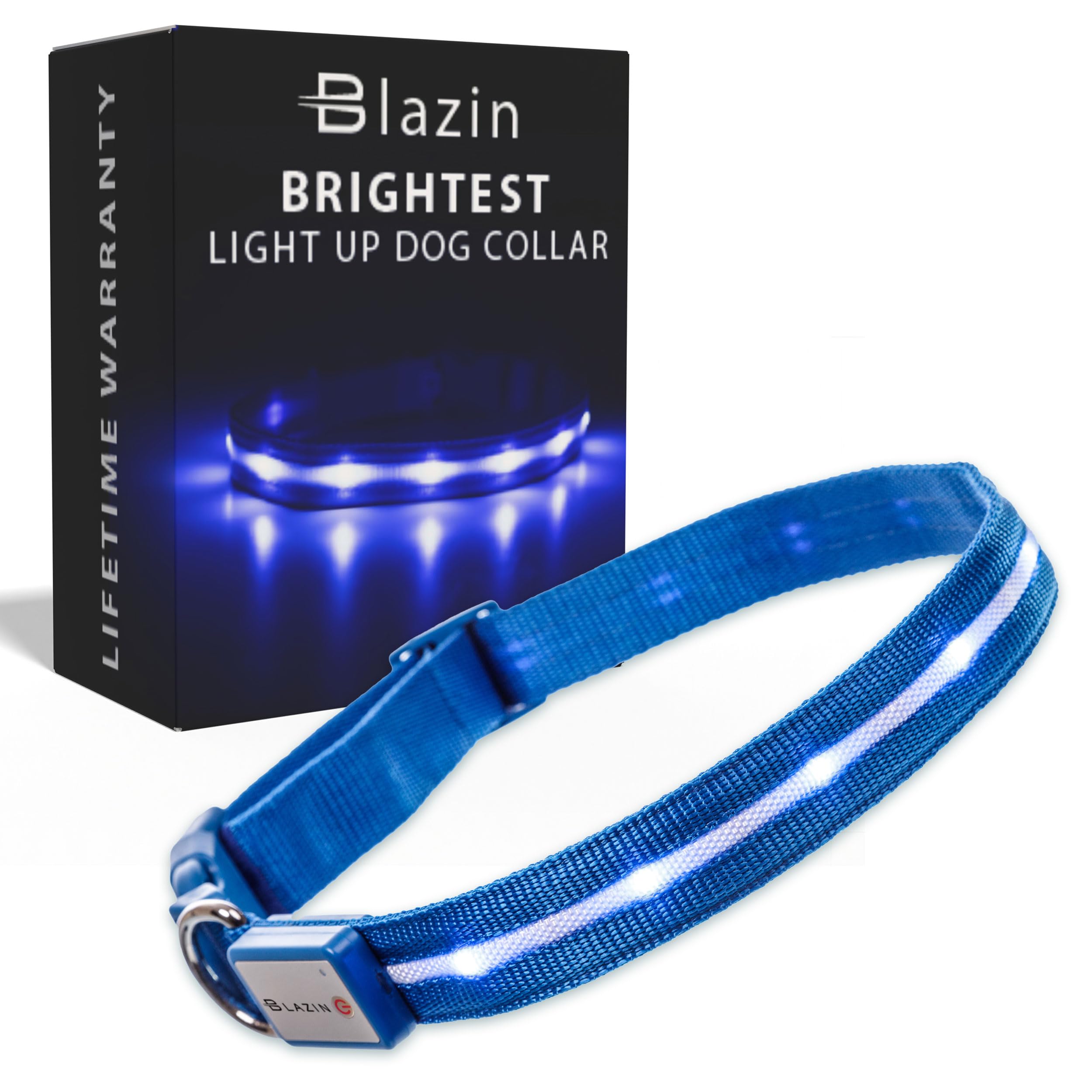 Blazin Light Up Dog Collar - The Original LED Dog Collar - USB Rechargeable - Waterproof - 1,000 Feet of Visibility - Dog Collar Light for Small, Medium, Large Dogs - USA Brand