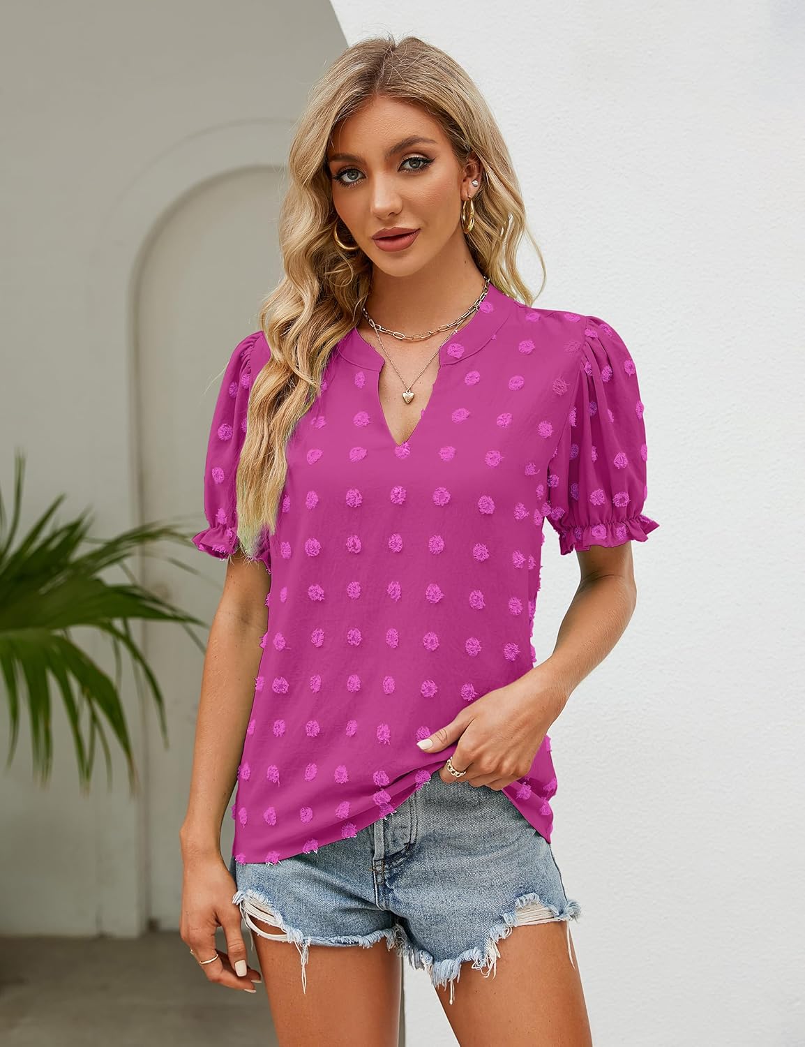 Blooming Jelly Women's Puff Sleeve Casual Tops Fashion White Polka Dot Blouses Dressy Ladies Summer Tops - Image 5