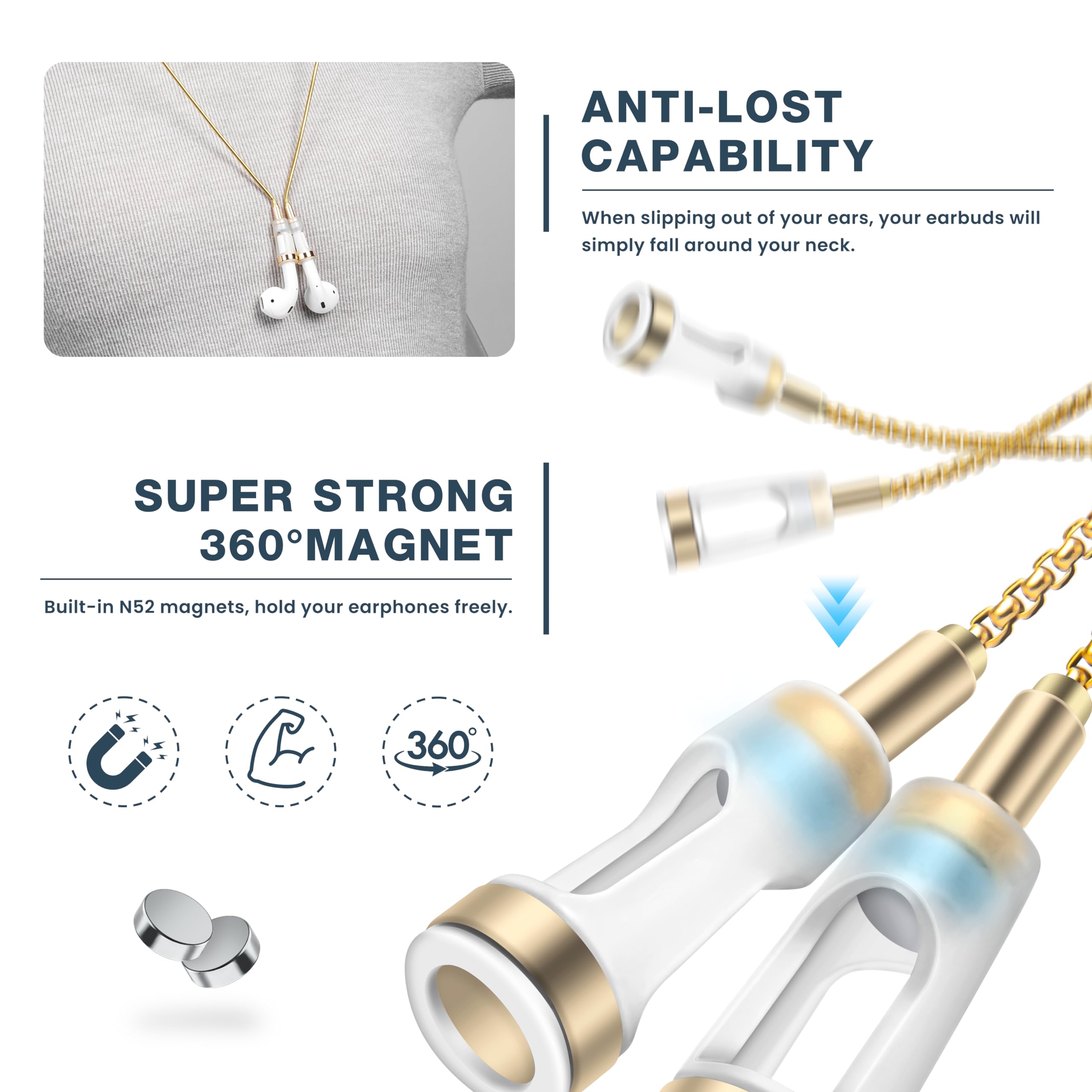 Tour de cou anti-perte pour Airpods O Or/Argent