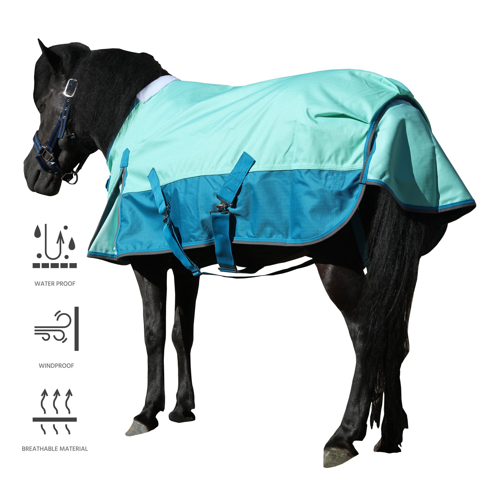 Leberna Impermeable 1200D Manta Ligera para Lluvia Pony Mini Shetland Turnout Relleno 0g (Turquesa, 3'9"/114 cm)