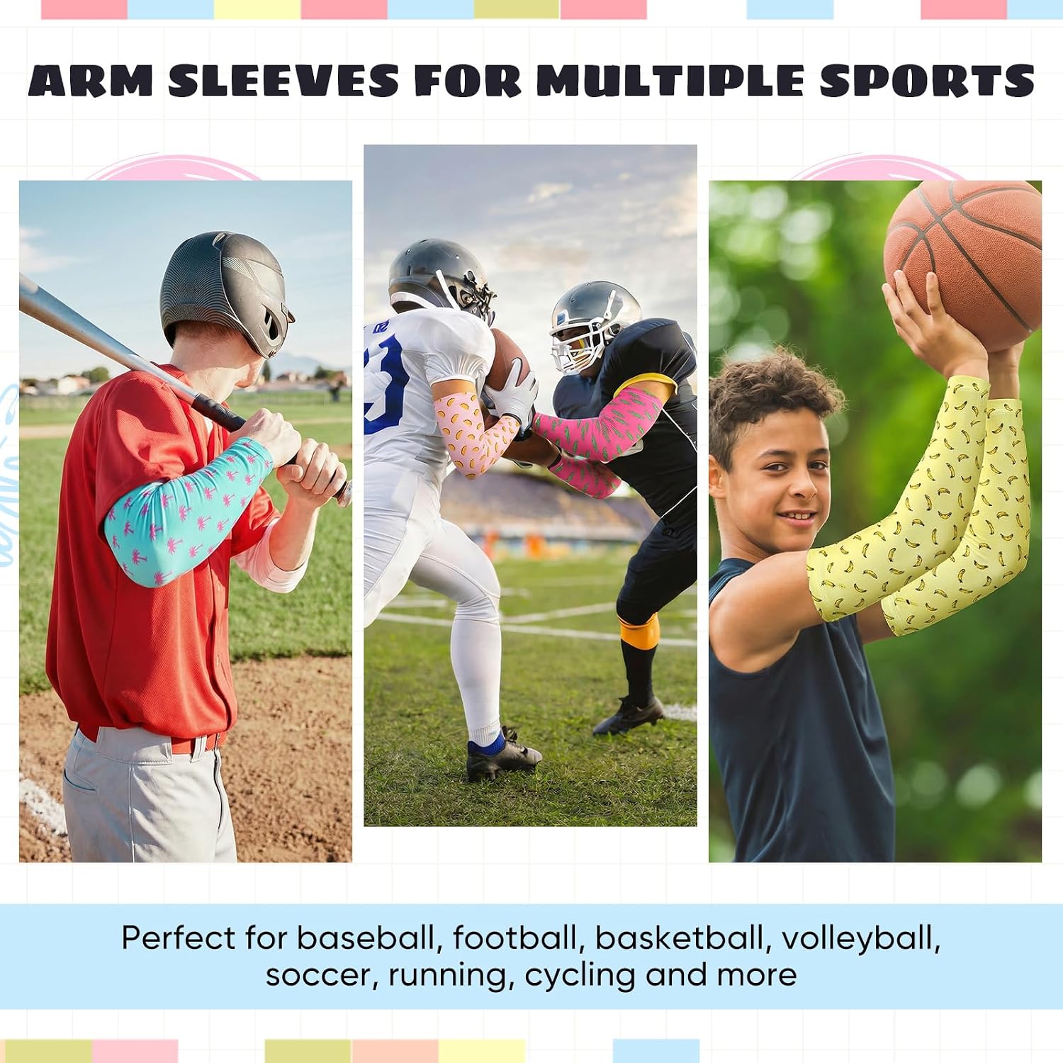 6 Pair Baseball Arm Sleeves Ice Cream Drip Sleeve, 14-18 Years