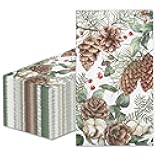 RUSPEPA 50 Pack Christmas Pinecone Guest Napkins - 3 Ply Disposable Seasonal Paper Napkin Dinner Hand Napkins Decorative for Home Kitchen, Bathroom，Party - 13 x 15 Inches