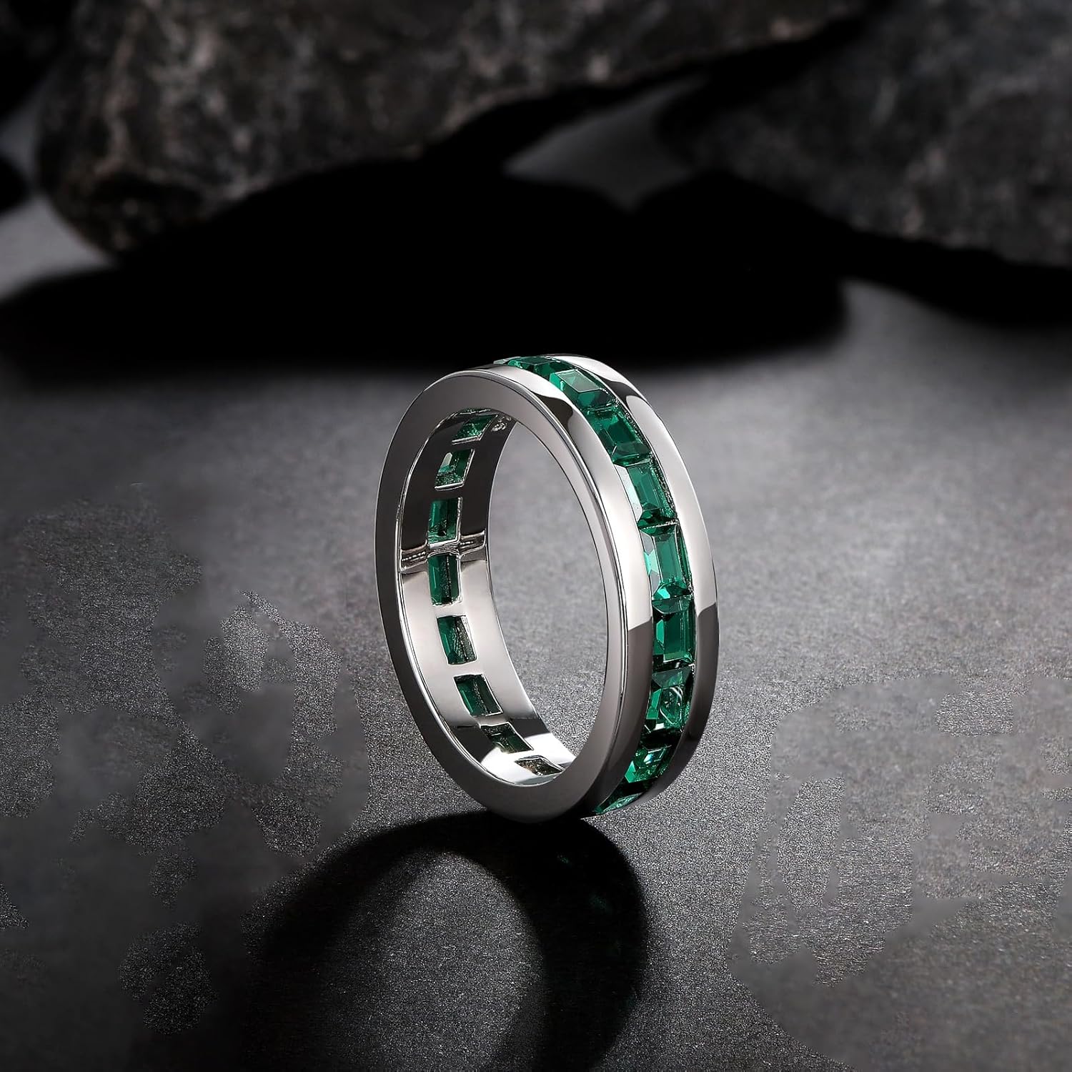 Emerald Ring For Men Eternity Wedding Band 925 Sterling Silver 19 Emerald Cut Gemstone Promise Ring For Him Size 7-14 - Image 5