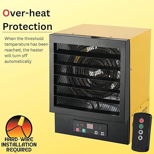 Miniatura 8 de Dura Heat EWH5510 - Calentador de aire eléctrico forzado con control remoto 17,060 Btu, amarillo, grande
