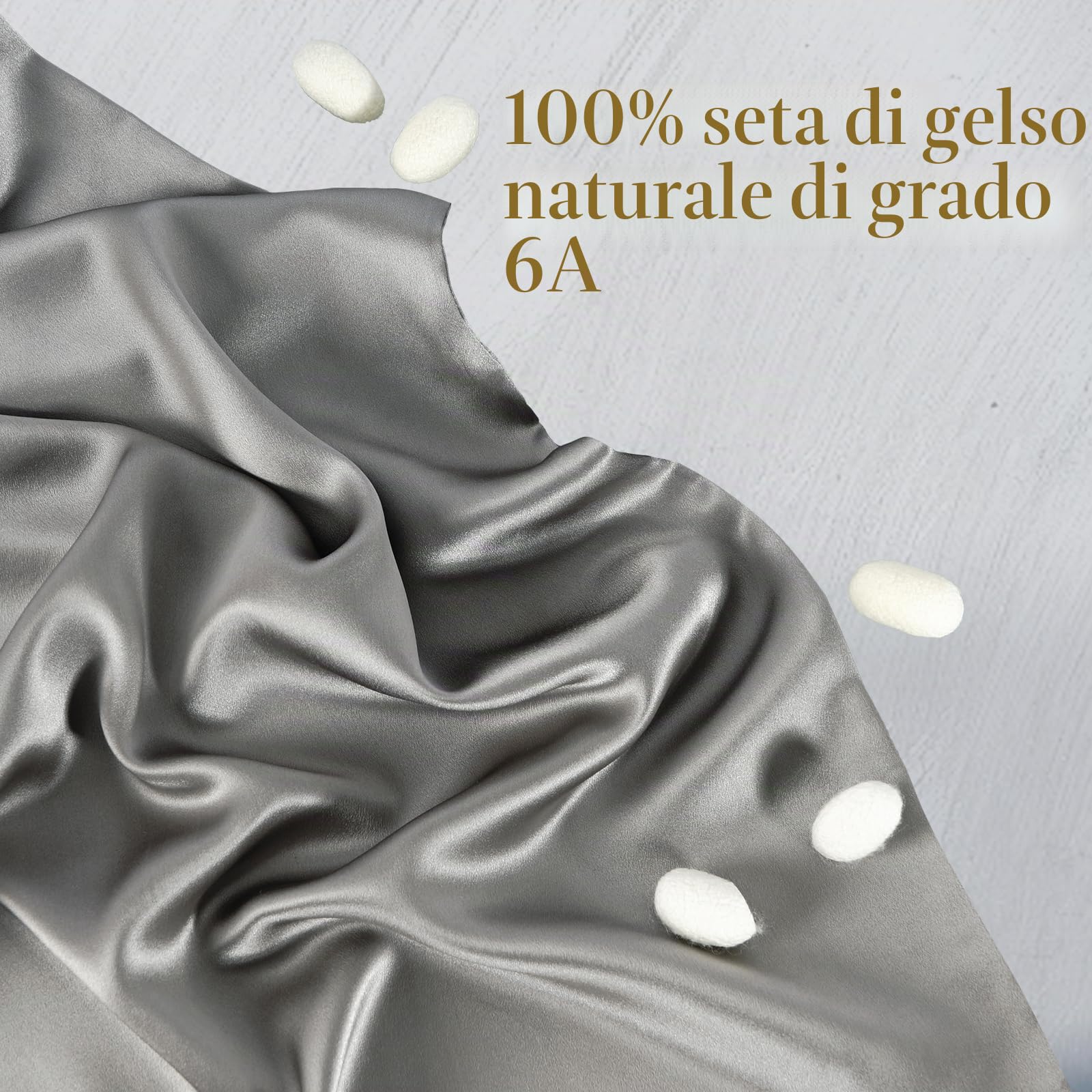 ZIMASILK Federa 100% Seta di gelso per capelli e pelle, Federa per cuscino in seta naturale da 19 momme, entrambi i lati sono realizzati in seta（1 pezzo, Grigio, 50x75cm)