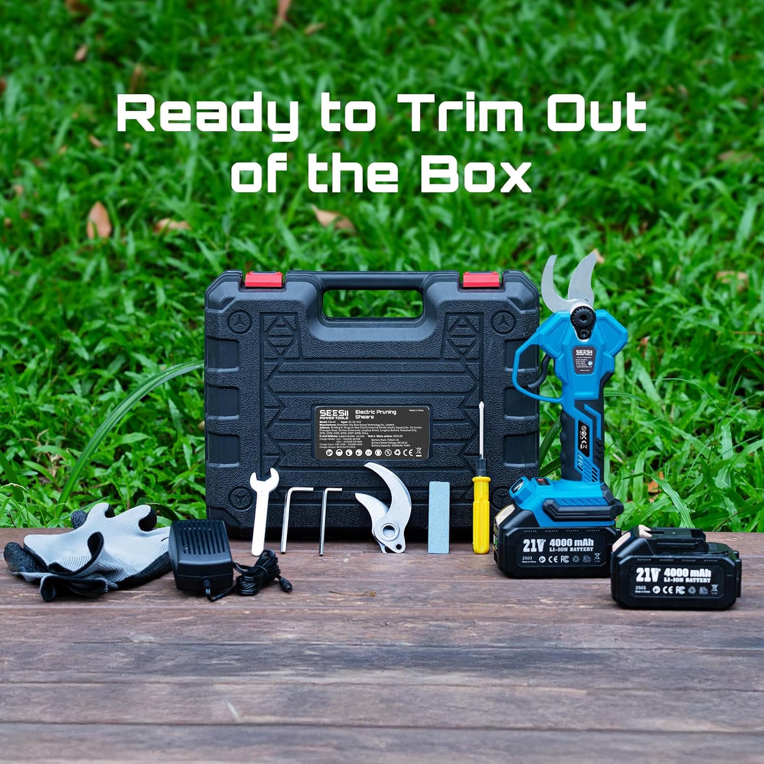 SEESII Electric Pruning Shears Cordless: 1.6" Cutting Diameter Power Pruner - 2 Pcs 4.0Ah Batteries, Brushless Motor, Extra SK5 Blade, 4 Modes Adjustable Branch Cutter for Tree Flower Trimming - Image 9