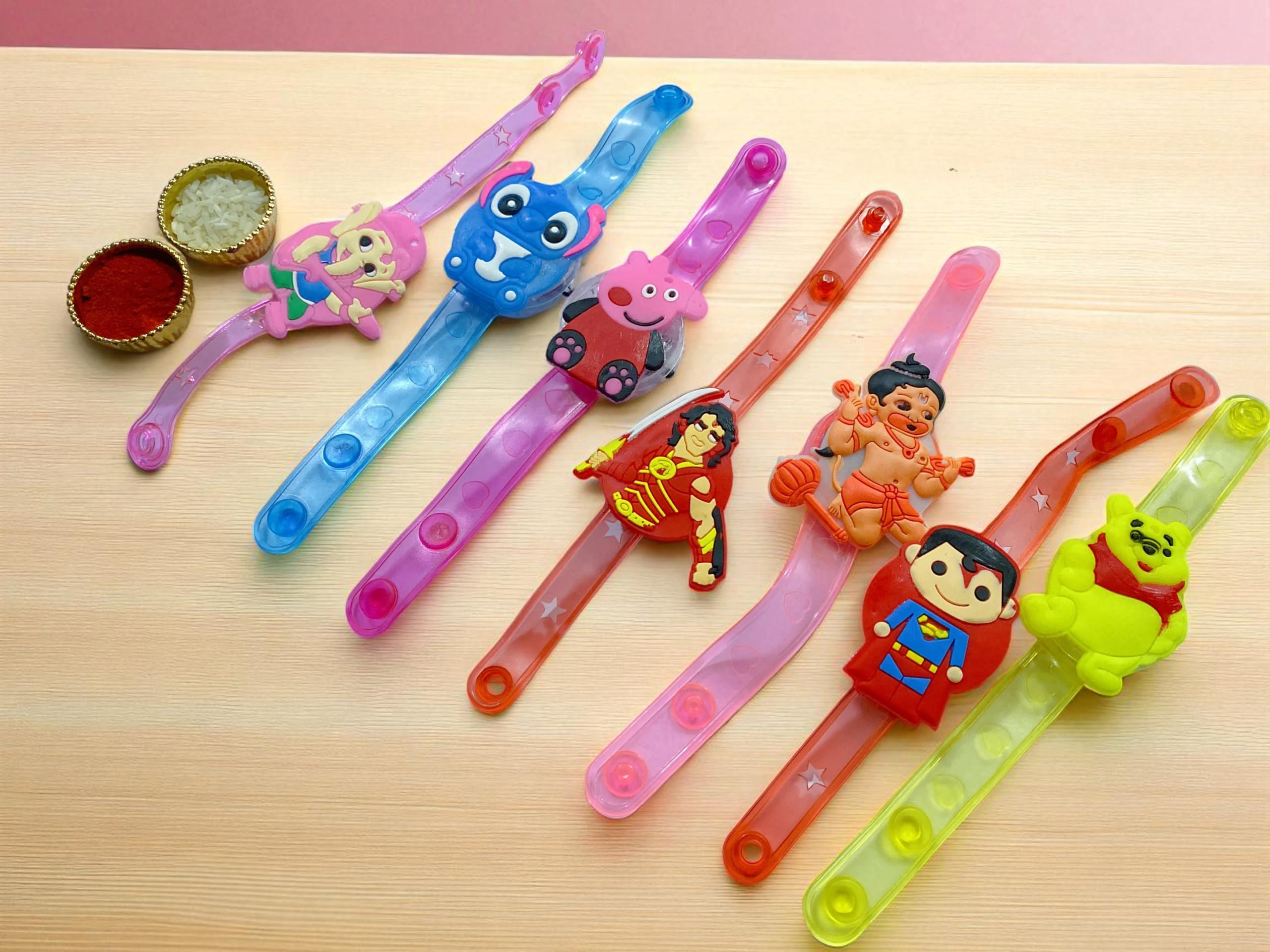 Evisha 2 Pcs LED Assorted Cartoon Character Rakhi with Fridge Magnet Combo For Kid Children Brother Bracelet Roli Chawal Packet 2