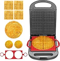 Baker's Friend Multi-Shape Waffle Iron: Interchangeable Molds for Mini, Belgian & Classic Waffles + 2 Silicone Molds, Graphite