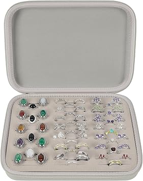 GWCASE Ring Organizer Storage Case - Jewelry Ring Display Collector Box with 42 Slots. Rings Tray Holder Showcase Fits for 50+ Rings, Earrings, Brooches and Cufflinks Box Only-Grey