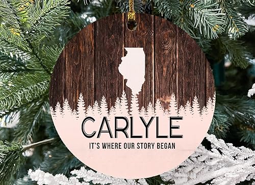 Carlyle Ornament Carlyle IL Ornaments Illinois - It's Where Our Story Began - Vintage Christmas Ornament Gift Round 3