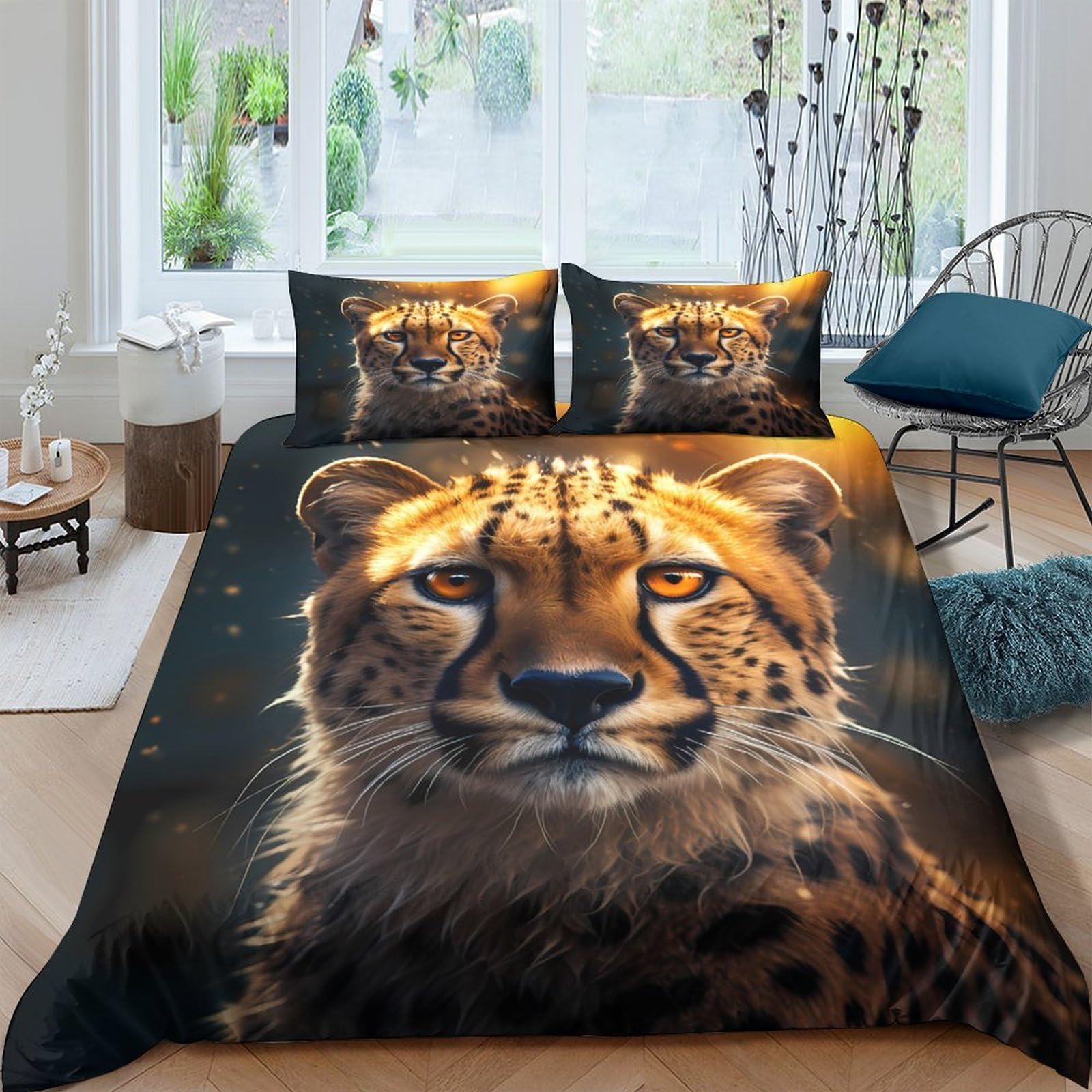 Ctjqhvkz Style-3 3D Printed Cheetah Face Fitted Sheet Microfiber Non Slip Bed Cover For Bedroom Guest Room Mattress Decor Single（135X200cm）