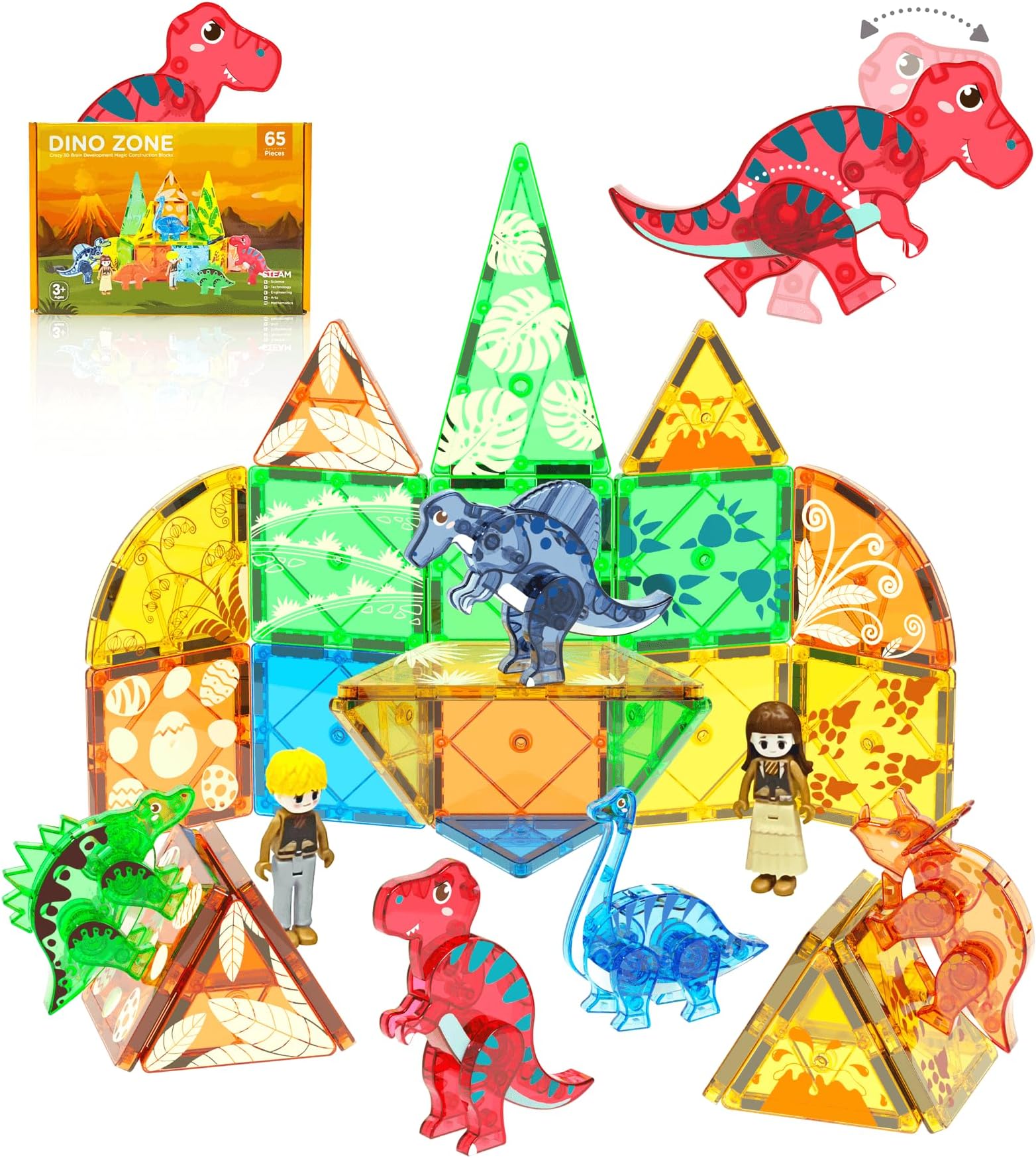 Asago Magnetic Tiles Dinosaurs Magnet Building Blocks Toys for Kids Ages 3-5 4-8 8-12 Creative Animals Educational Stack Tile Construction for Boys Girls Toddlers 5-7 Year Old to STEM Learning