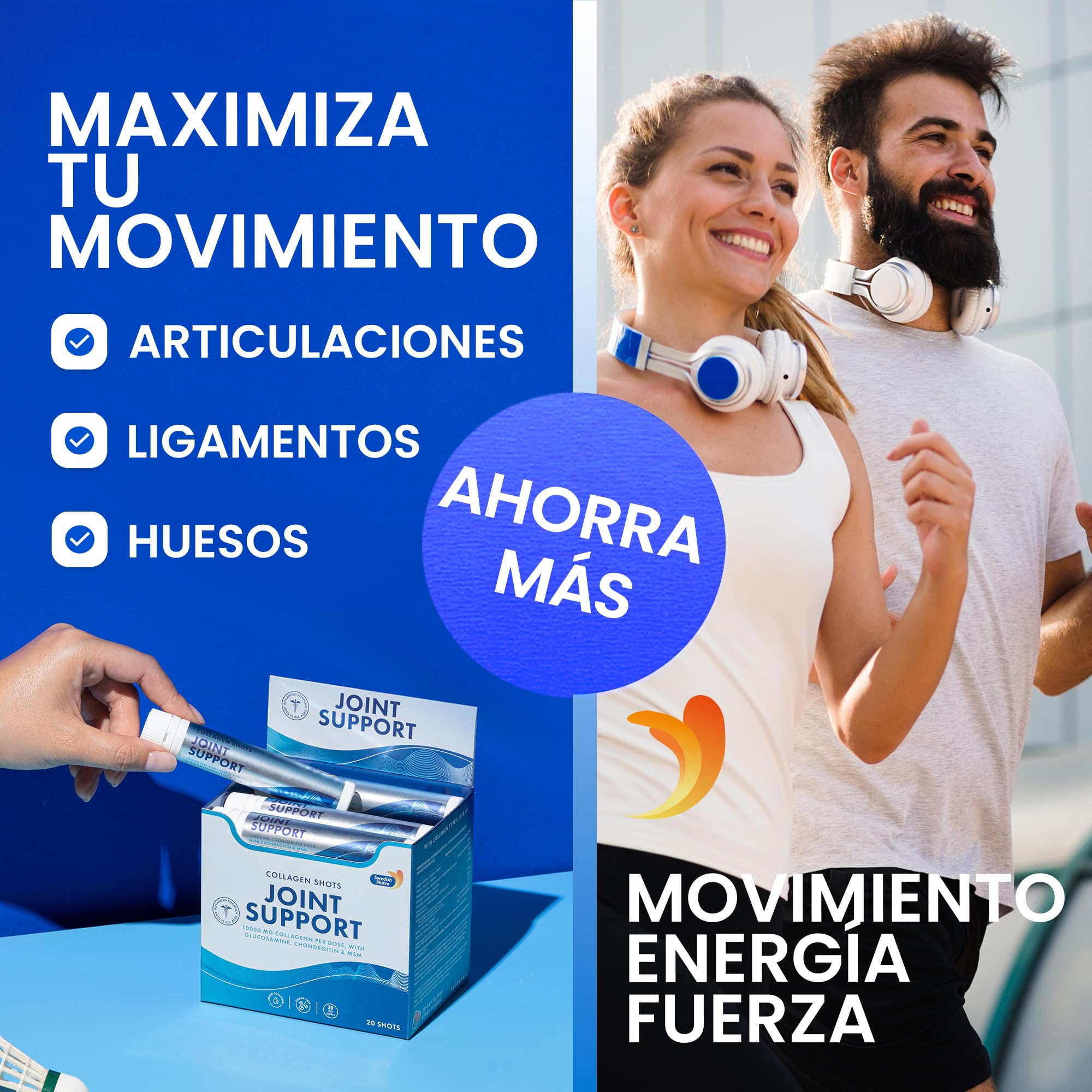 Swedish Nutra - Suplemento líquido para el apoyo articular - 40 dosis diarias de 25 ml | Colágeno hidrolizado puro (tipo I, II, III), glucosamina, MSM, condroitina, cúrcuma y ácido hialurónico para