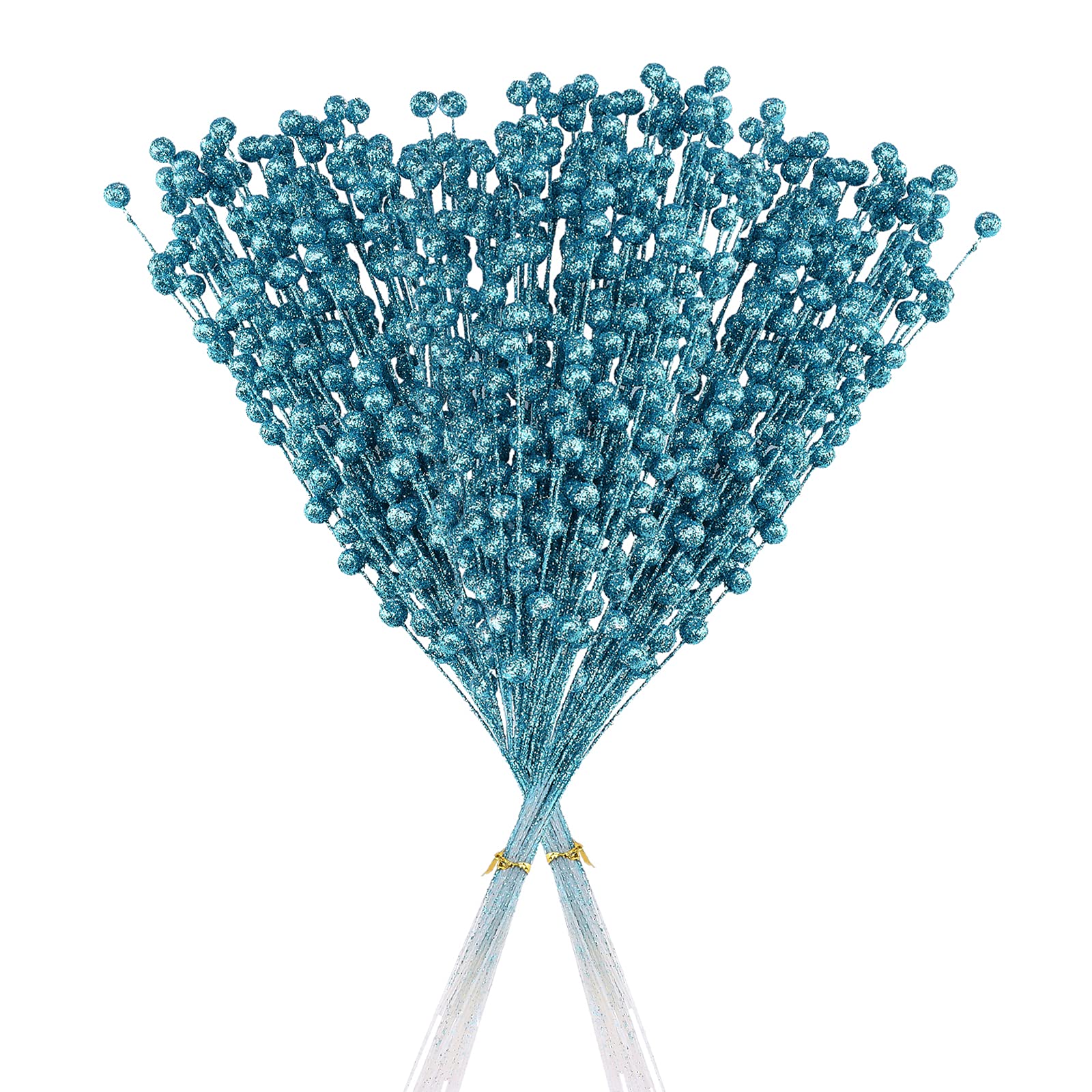 ASSR 100Pack Christmas Glitter Berries Stems,15.7in Fake Christmas Picks Glitter Sticks,Artificial Fruit Berry Picks for Xmas Tree Ornament -Blue, 13.8-15.7in (210712XU03-4-2KXP14)