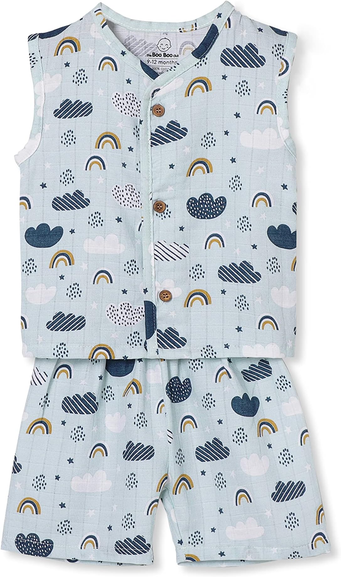 The Boo Boo ClubMuslin Jhabla and Short Set 100% GOTS Certified Organic Cotton | Sleeveless Button Vest | Kids Summer Wear Set