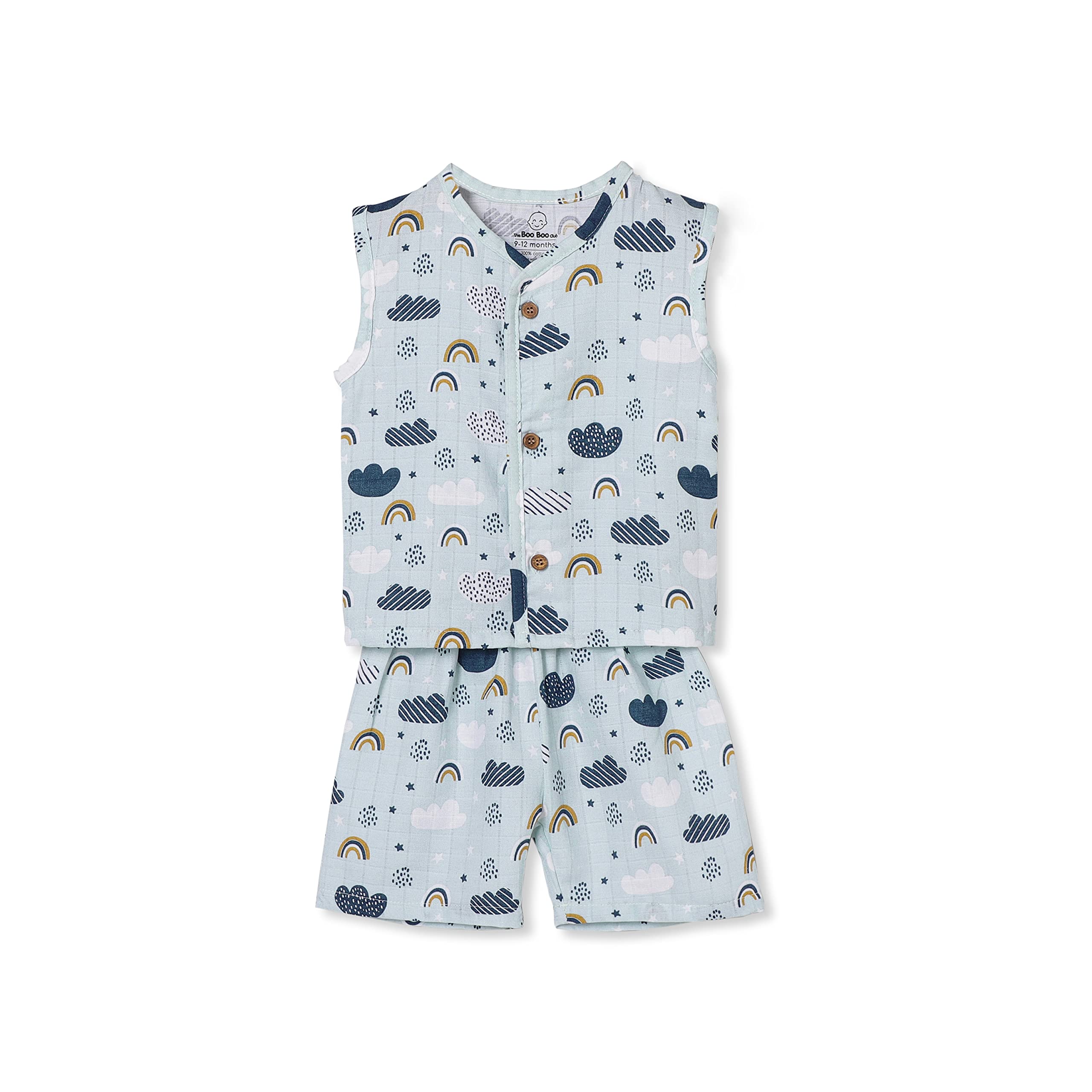 The Boo Boo ClubMuslin Jhabla and Short Set 100% GOTS Certified Organic Cotton | Sleeveless Button Vest | Kids Summer Wear Set