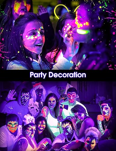 Miniatura 6 de Paquete de 4 bombillas negras A19 LED negras para que brillan en la oscuridad 9 W (equivalente a 100 W), base E26, fiesta de luces negras, póster