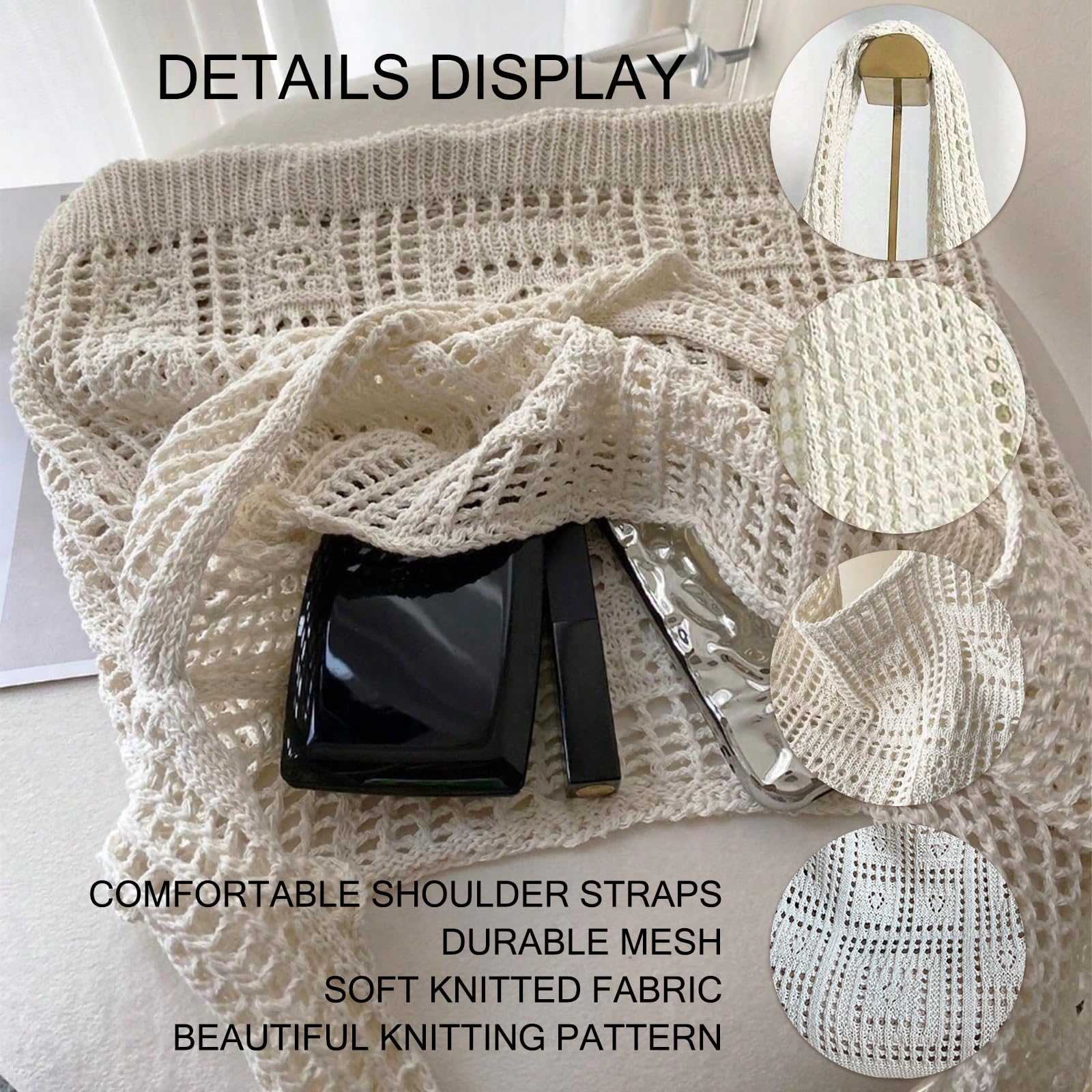 JSTHHTT Borsa a Tracolla Da Donna Lavorata A Maglia, Borsa Da Spiaggia, Borsa Tote in Rete Pieghevole, Casual Tote Large, Weave Handbag, per Lavoro, Viaggio, Vacanza