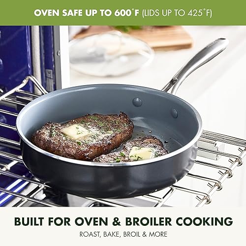 Miniatura 6 de GreenPan Juego de utensilios de cocina Swift antiadherentes de 17 piezas, ollas y sartenes de cerámica sin PFAS con tapas, apto para lavavajillas y