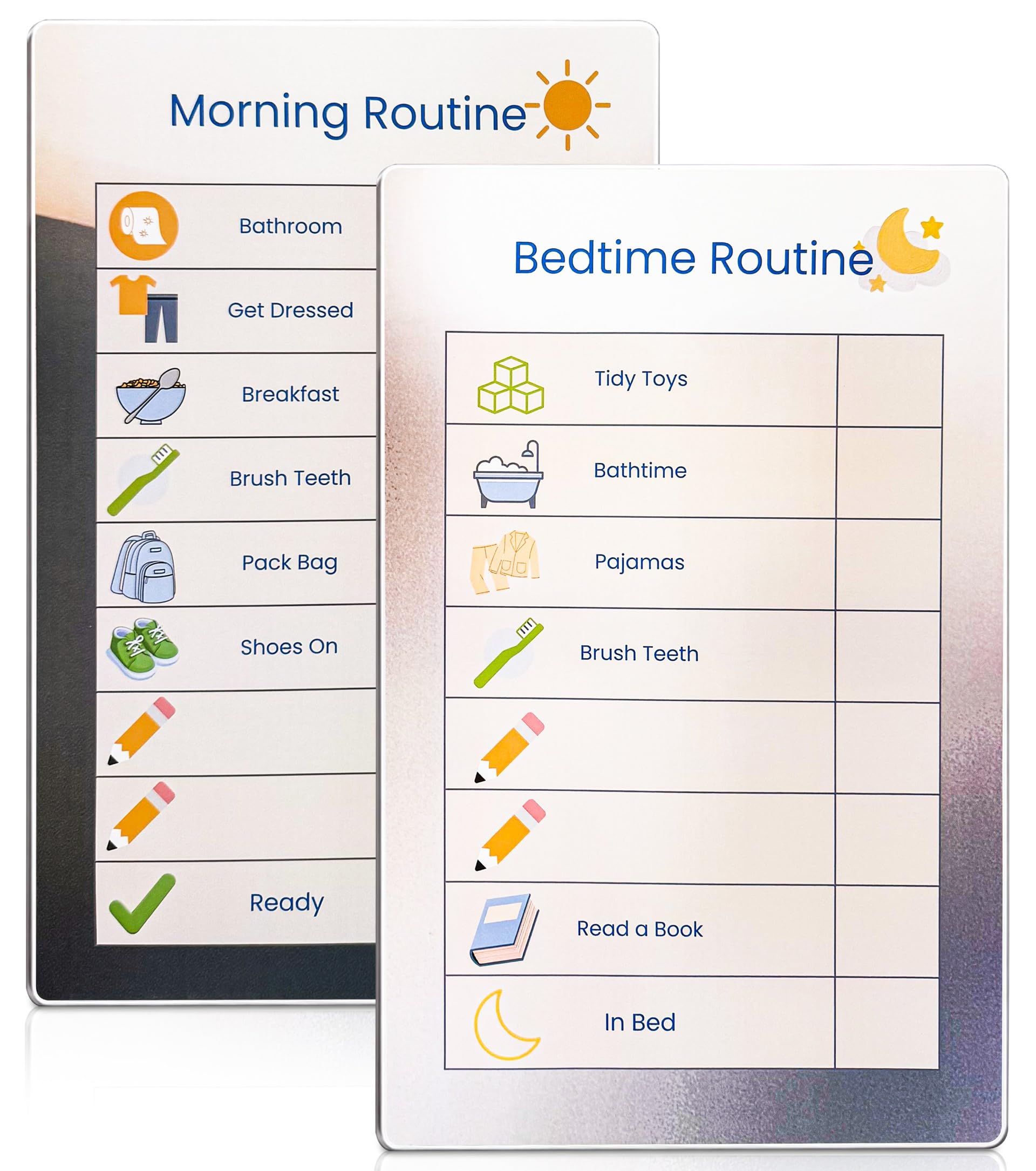 Dry Erase Morning & Bedtime Routine Chart for Kids – 2 Large 11x17in Laminated Chart Set - Simple Routine System, No Magnets or Pieces, Calm, Clutter-Free Daily Routine System