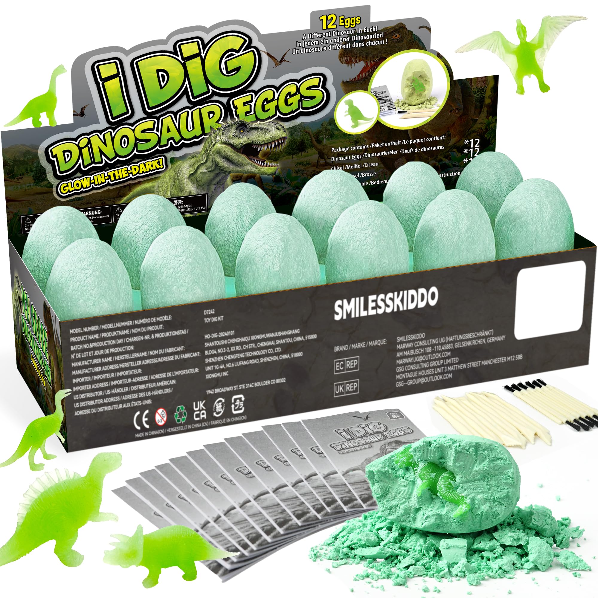 Dino Eggs Dig Kit - 12 Pack Glow in The Dark Dinosaur Eggs Excavation Kit, STEM Fossil Digging Activity, Dig it up Birthday Gift for Boys & Girls