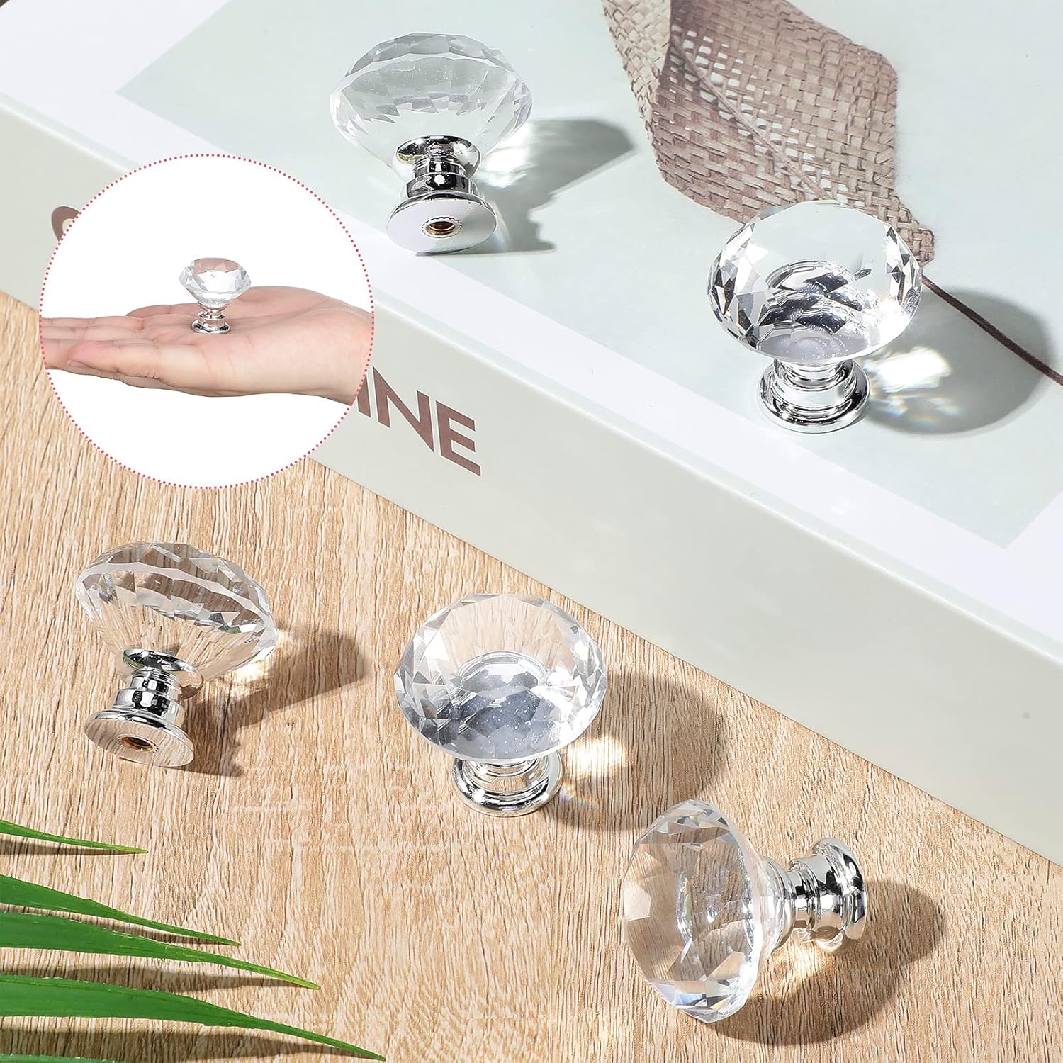 Yulejo 50 Pieces Drawer Knobs, Crystal Glass knobs for Dresser Drawers, Diamond Shape Cabinet Knobs, Cupboard Pulls with Screws