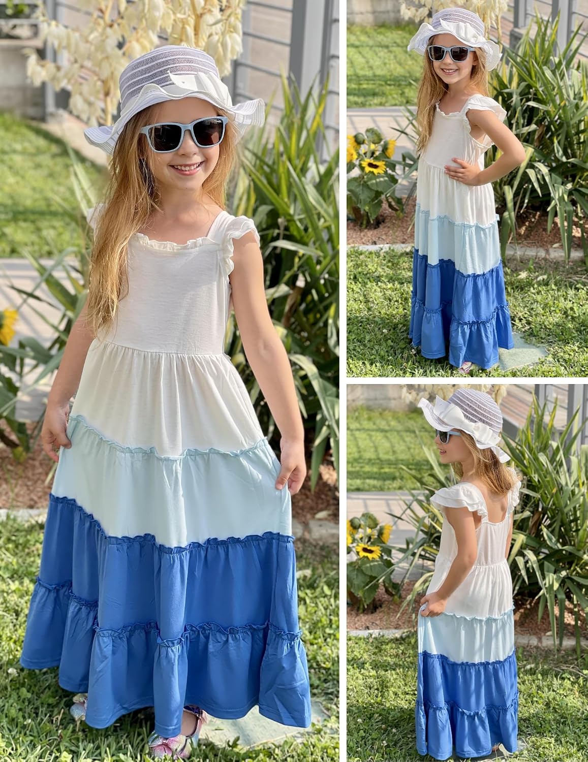 Arshiner Girls Maxi Summer Short Flutter Sleeve Casual Dress with Pockets for 4-14 Y image 5