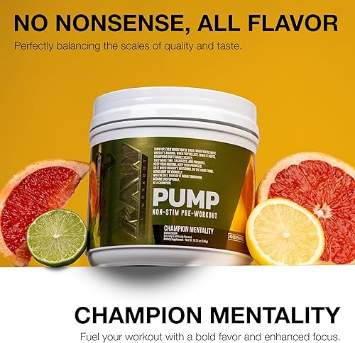 Miniatura 3 de RAW Pump sin estimulantes para preentrenamiento (Mentalidad de Campeón) - Suplemento en polvo con impulsor de óxido nítrico sin estimulantes -
