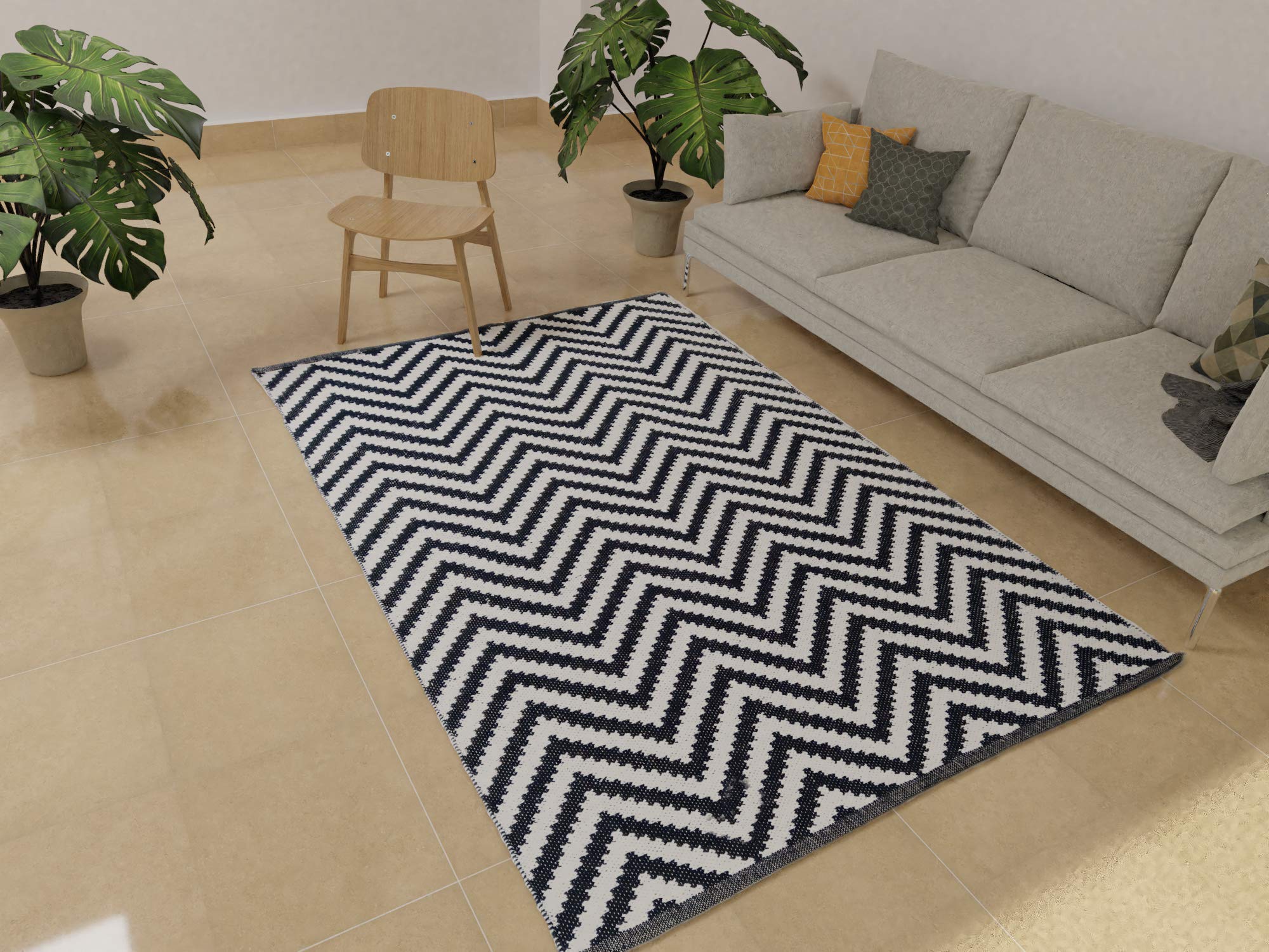 H2H House2Home Large Area Rug, 100% Cotton Material, Reversible, 2 Way Durable Rug |Export Quality Colors | Best Used as Living Room, Bedside Rug, Gift | (120x180cm, White)