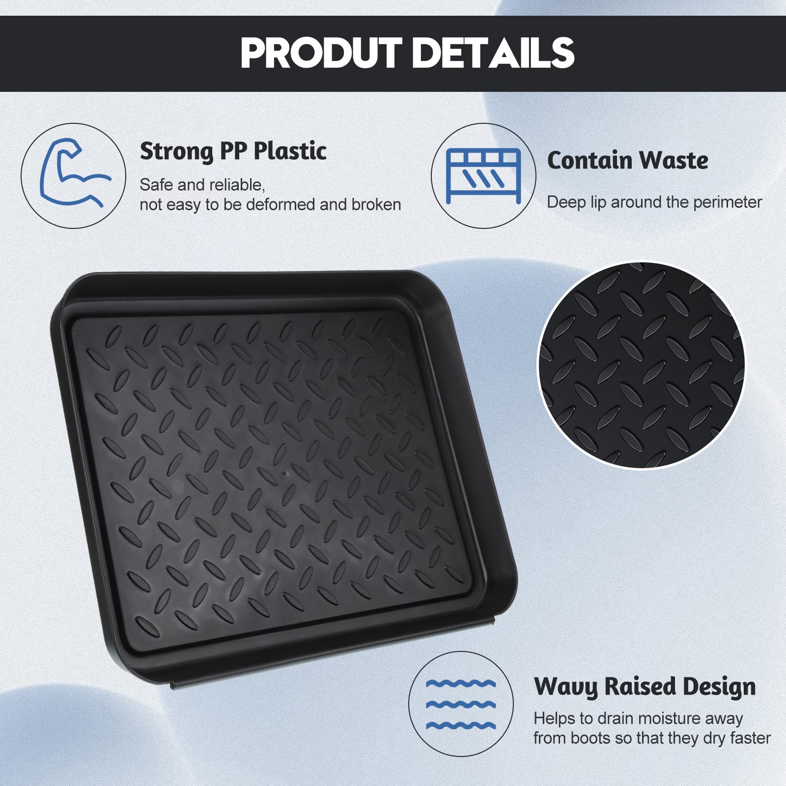 4 Pcs Boot Tray for Entryway Black Small Shoe Tray Waterproof Shoe Mat Front Door 13.78 x 10.83 x 1.18 Inch Boot Mat Multi Purpose Plastic Boot Tray for Shoe Boot Pet Entryway Indoor and Outdoor Use