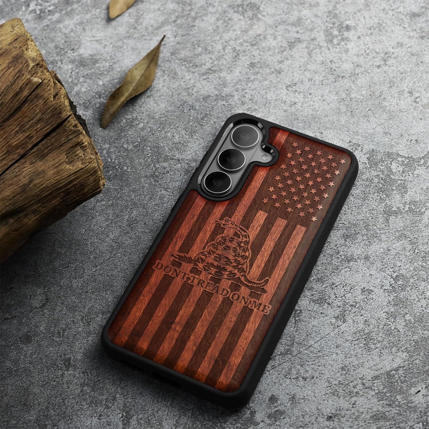 Carveit Magnetic Wooden Case for Galaxy S26+ Samsung S26 Plus Case, TPU Shockproof Cover & Wood Engraved, Compatible with MagSafe Wireless Chargers (Gadsden and The American Flag) Rosy