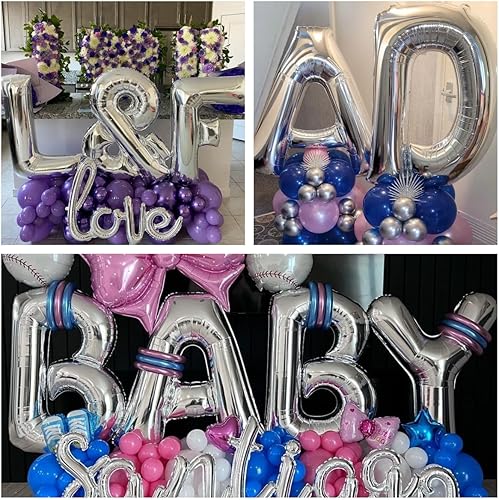 Miniatura 7 de Globos plateados de la letra P de 40 pulgadas, globos grandes del alfabeto P, globos plateados de papel de aluminio para decoración de cumpleaños,