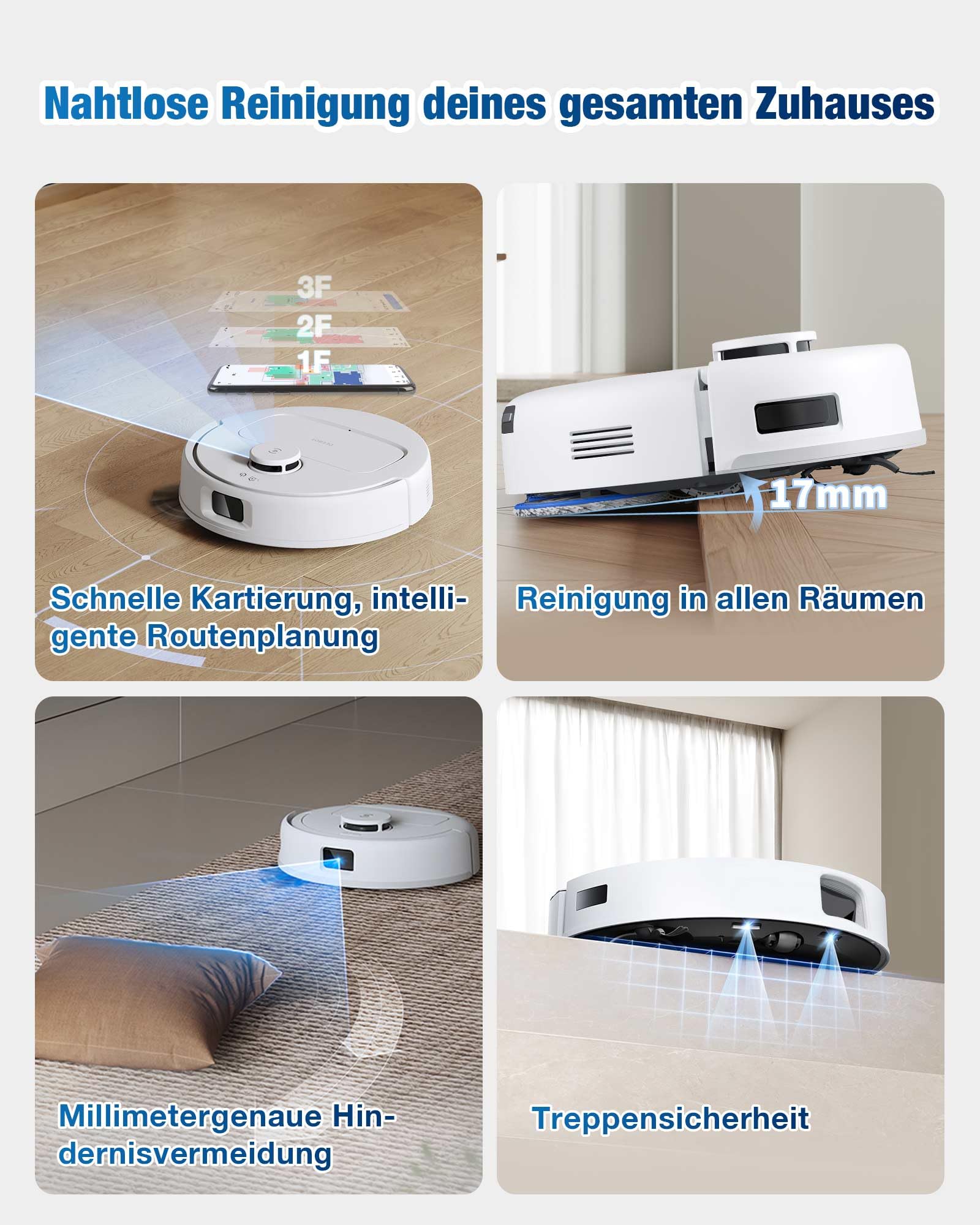 ECOVACS DEEBOT MINI Saugen/Wischen, 9.000 Pa Saugkraft, ZeroTangle 2.0, TrueMapping 2.0, 45 ℃ Heißlufttrocknung, Selbstentleerung, intelligente Tiefenreinigung, Selbstreinigung per Knopfdruck, Grün