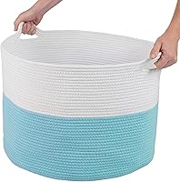 Vista 7 de Home-Complete - Cesta extragrande de cuerda de algodón con asas para lavandería, mantas, almohadas y almacenamiento de juguetes, cestas