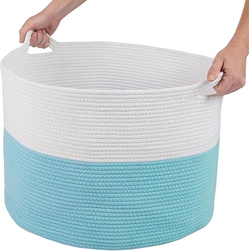 Miniatura 7 de Home-Complete - Cesta extragrande de cuerda de algodón con asas para lavandería, mantas, almohadas y almacenamiento de juguetes, cestas