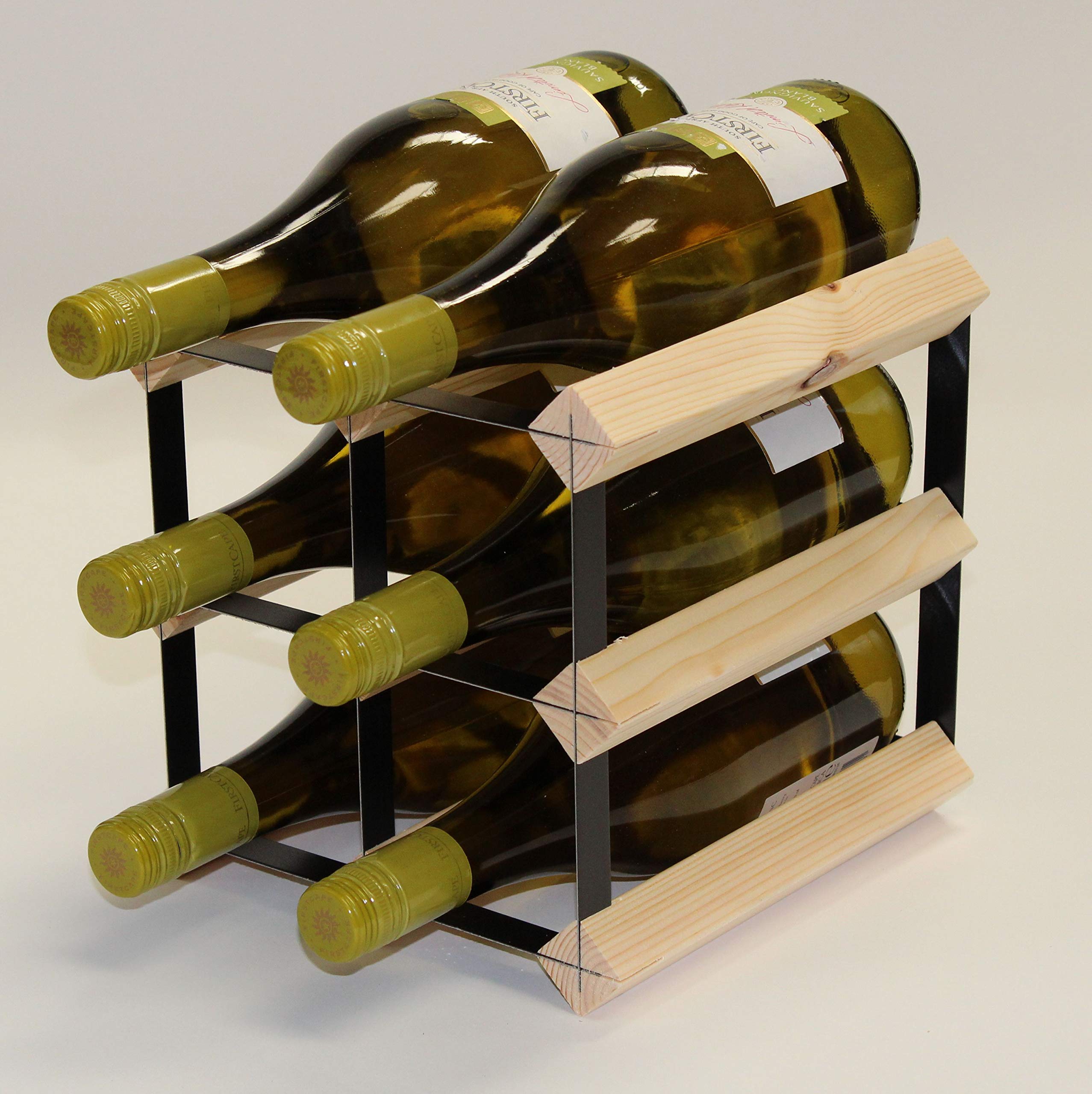 Cranville Wine Racks Black Classic 6 Bottle Pine Wood And Metal Wine Rack Ready Assembled